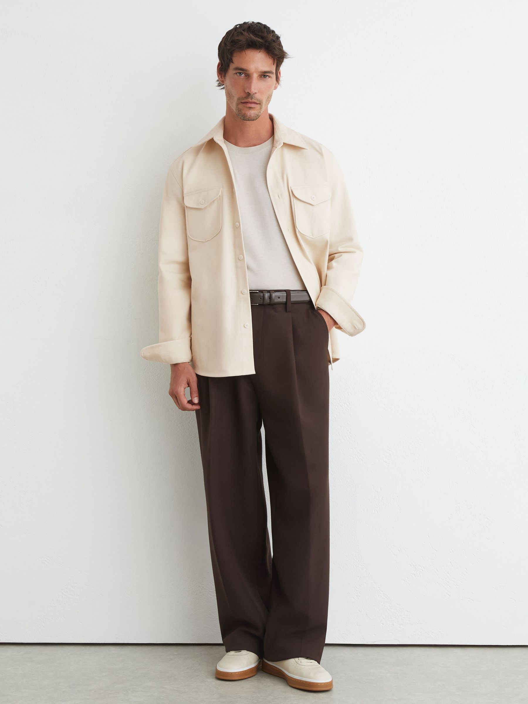 Cotton-Twill Twin-Pocket Regular-Fit Shirt in Stone - Image 3 of 7