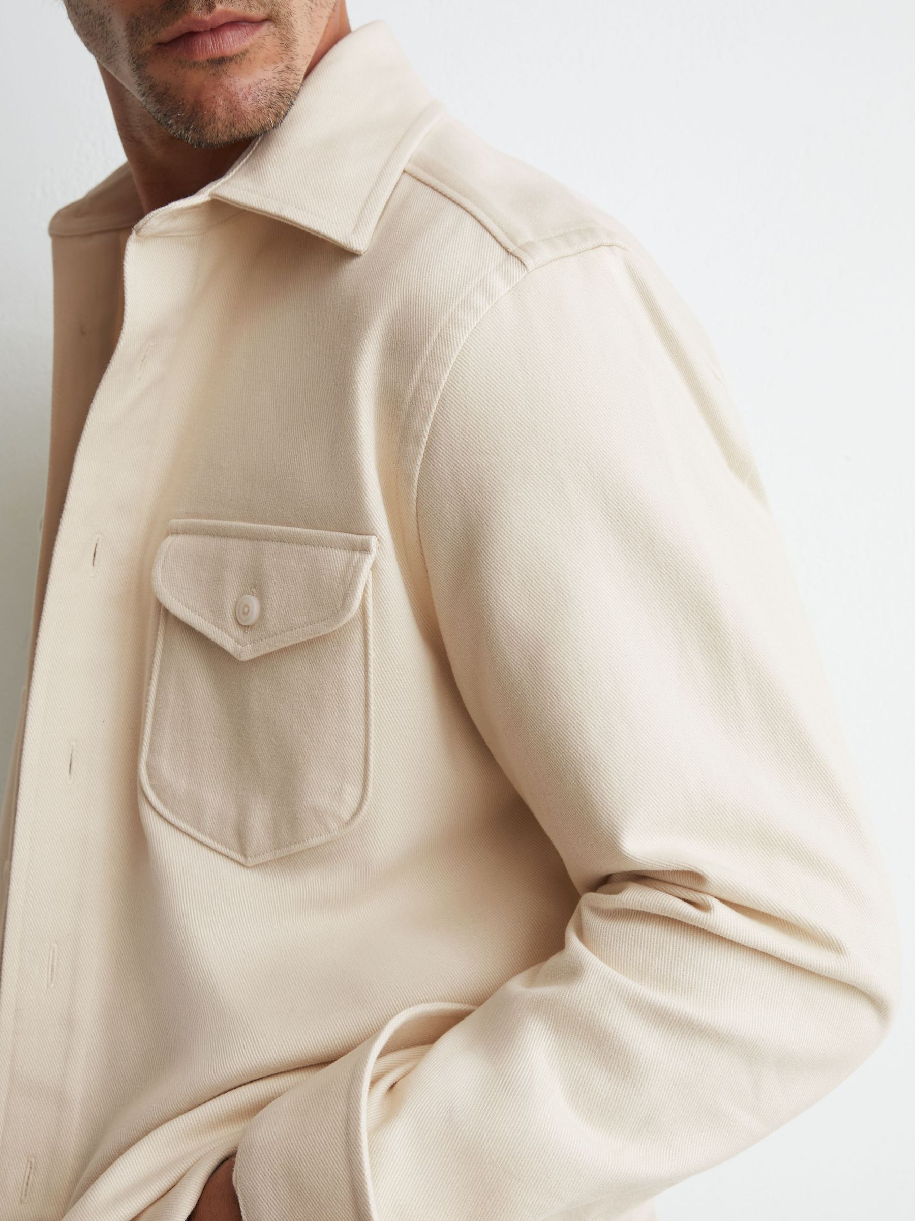Cotton-Twill Twin-Pocket Regular-Fit Shirt in Stone - Image 4 of 7