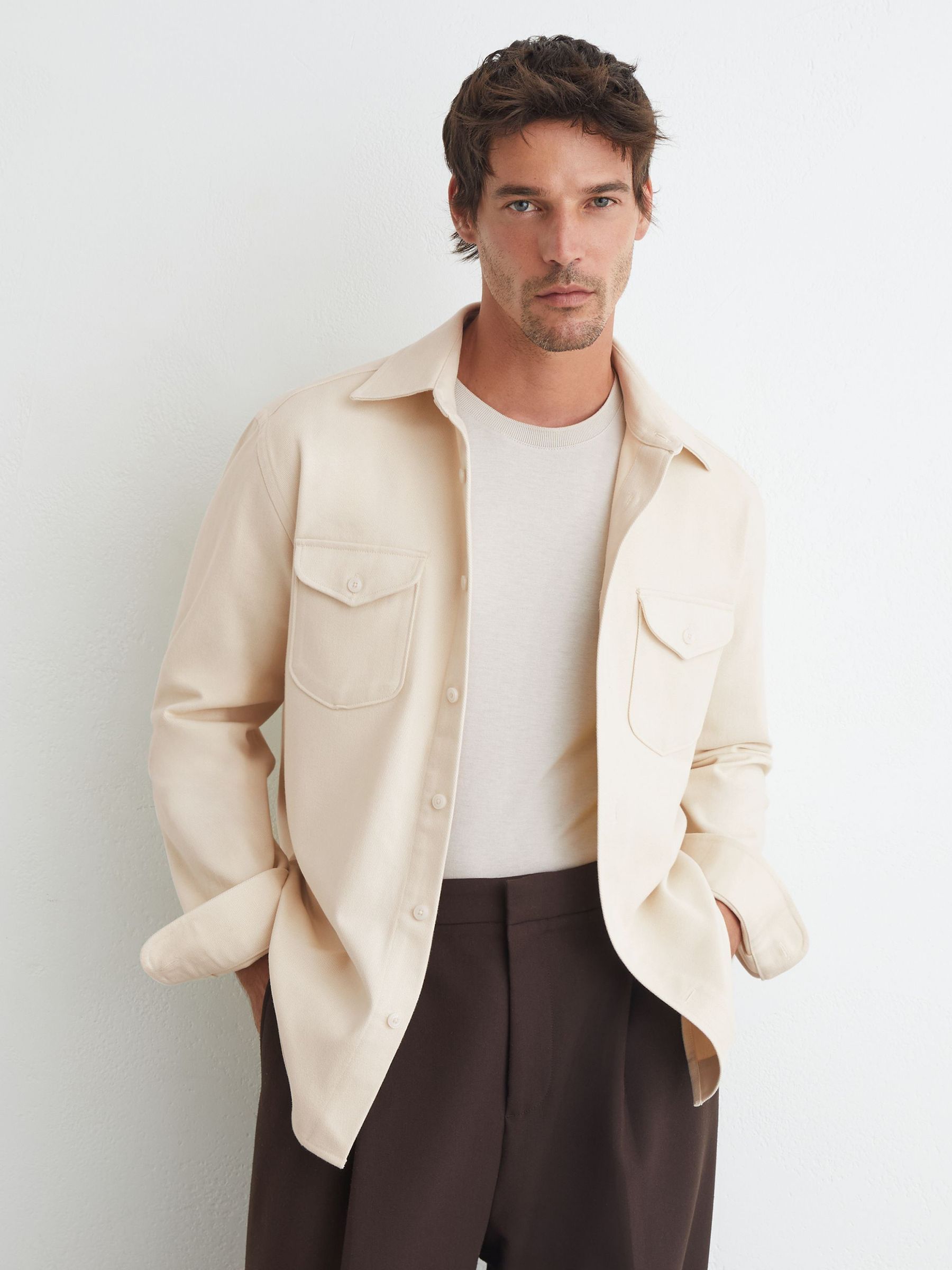 Cotton-Twill Twin-Pocket Regular-Fit Shirt in Stone - Image 6 of 7