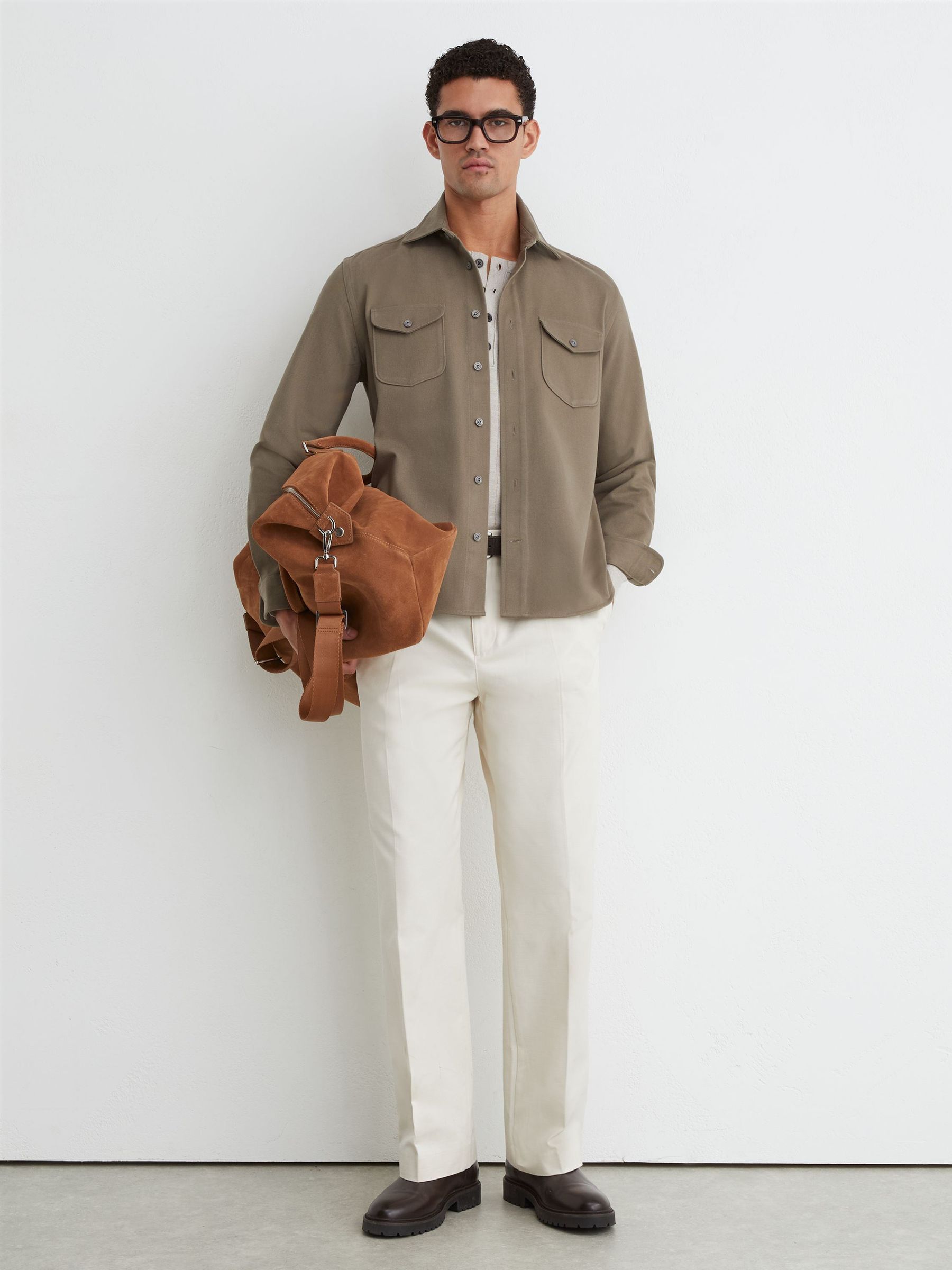 Cotton-Twill Twin-Pocket Regular-Fit Shirt in Soft Sage - Image 3 of 7