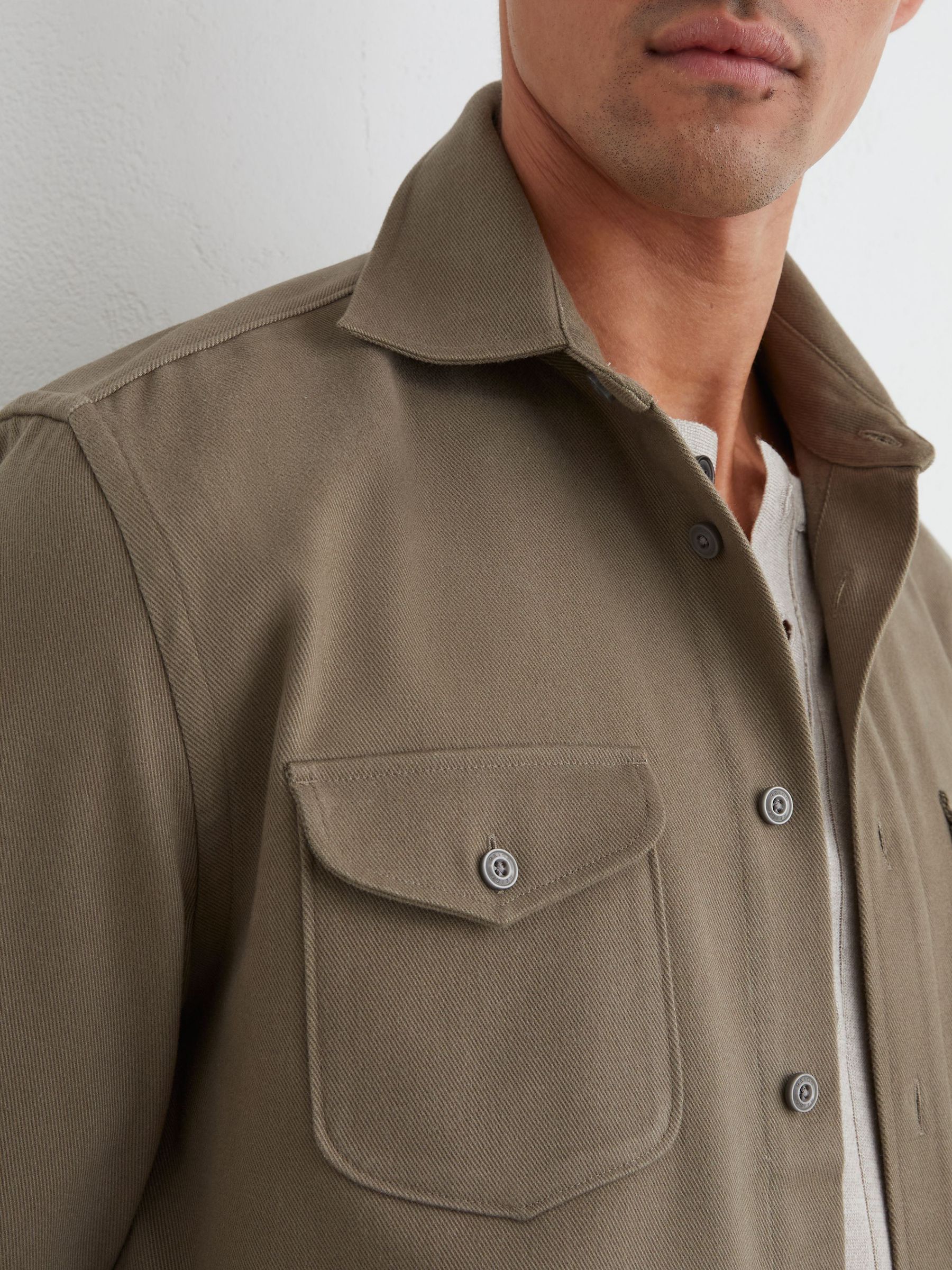 Cotton-Twill Twin-Pocket Regular-Fit Shirt in Soft Sage - Image 4 of 7