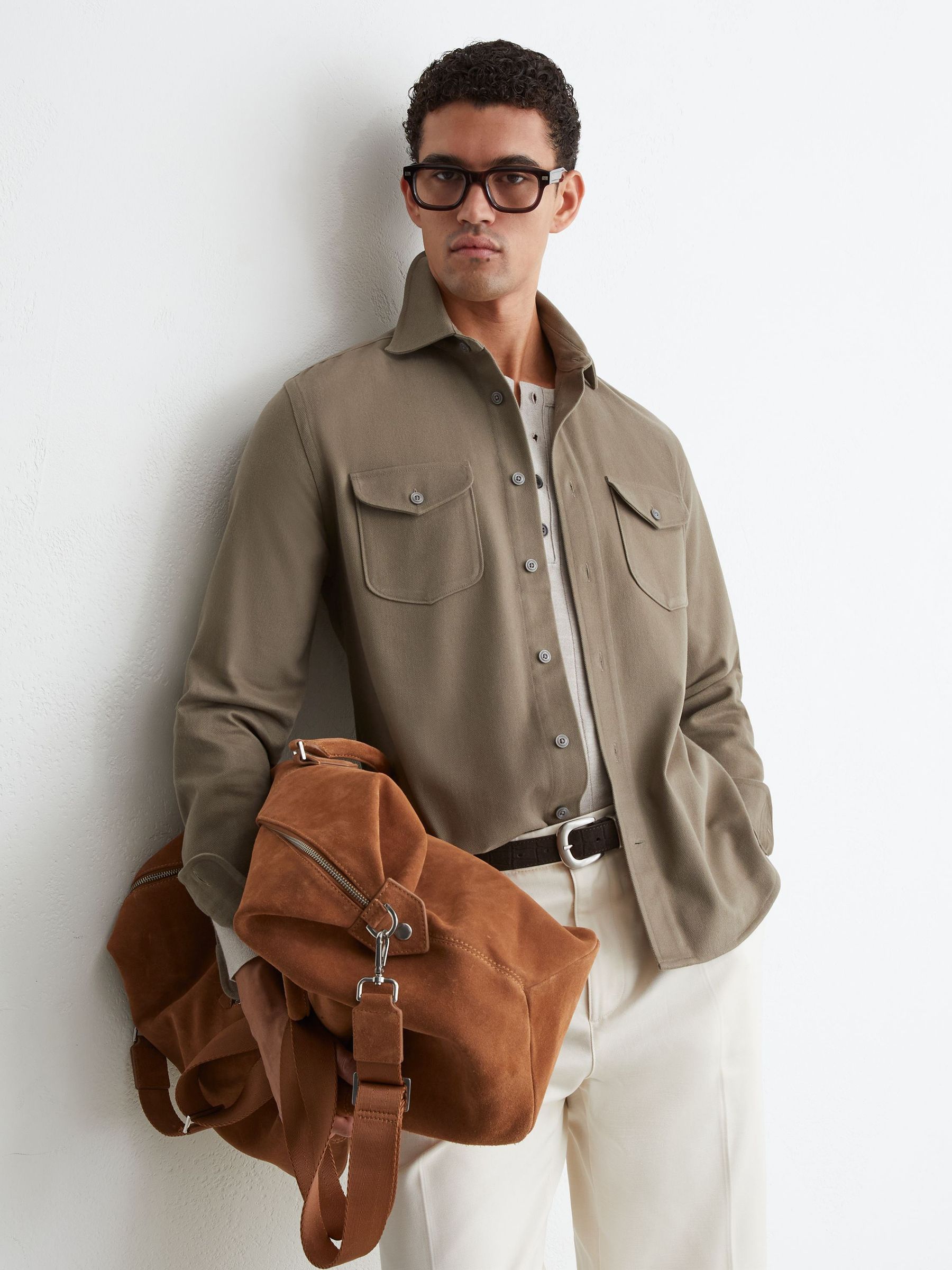 Cotton-Twill Twin-Pocket Regular-Fit Shirt in Soft Sage - Image 5 of 7
