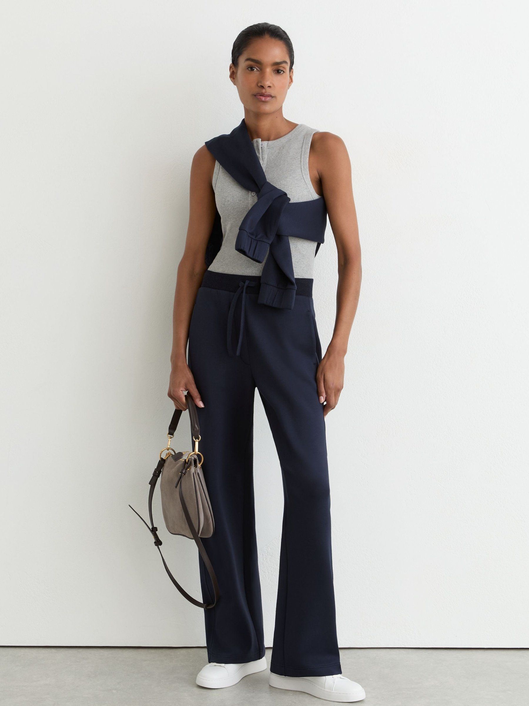 Premium Interlock Wide-Leg Joggers in Navy - Image 1 of 8