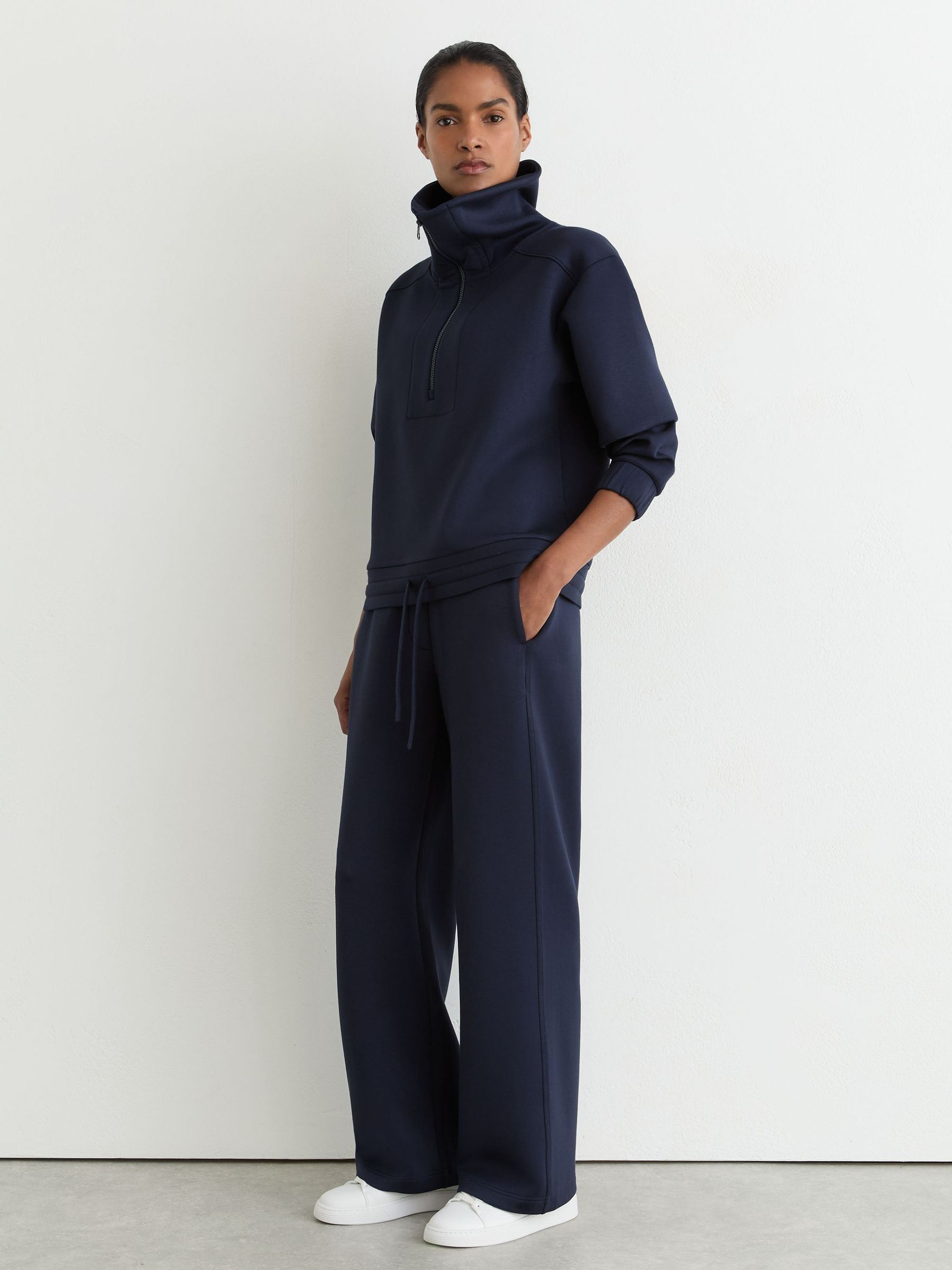 Premium Interlock Wide-Leg Joggers in Navy - Image 4 of 8