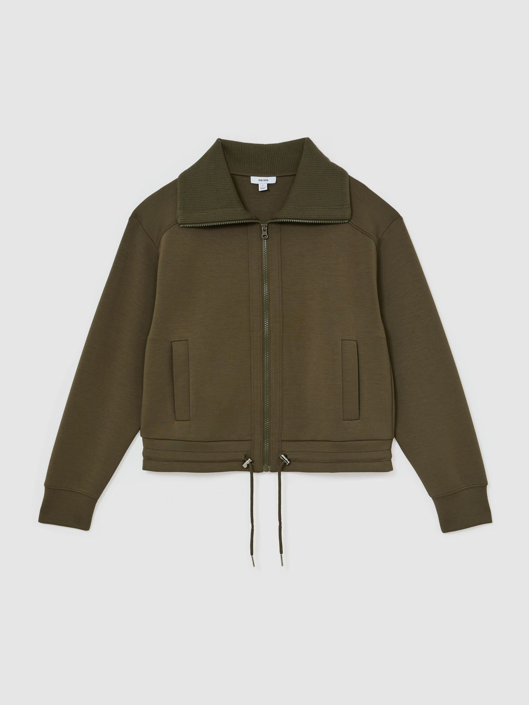 Premium Interlock Zip-Front Sweatshirt in Khaki Green - Image 2 of 6 Premium Interlock Zip-Front Sweatshirt in Khaki Green - Image 2 of 6