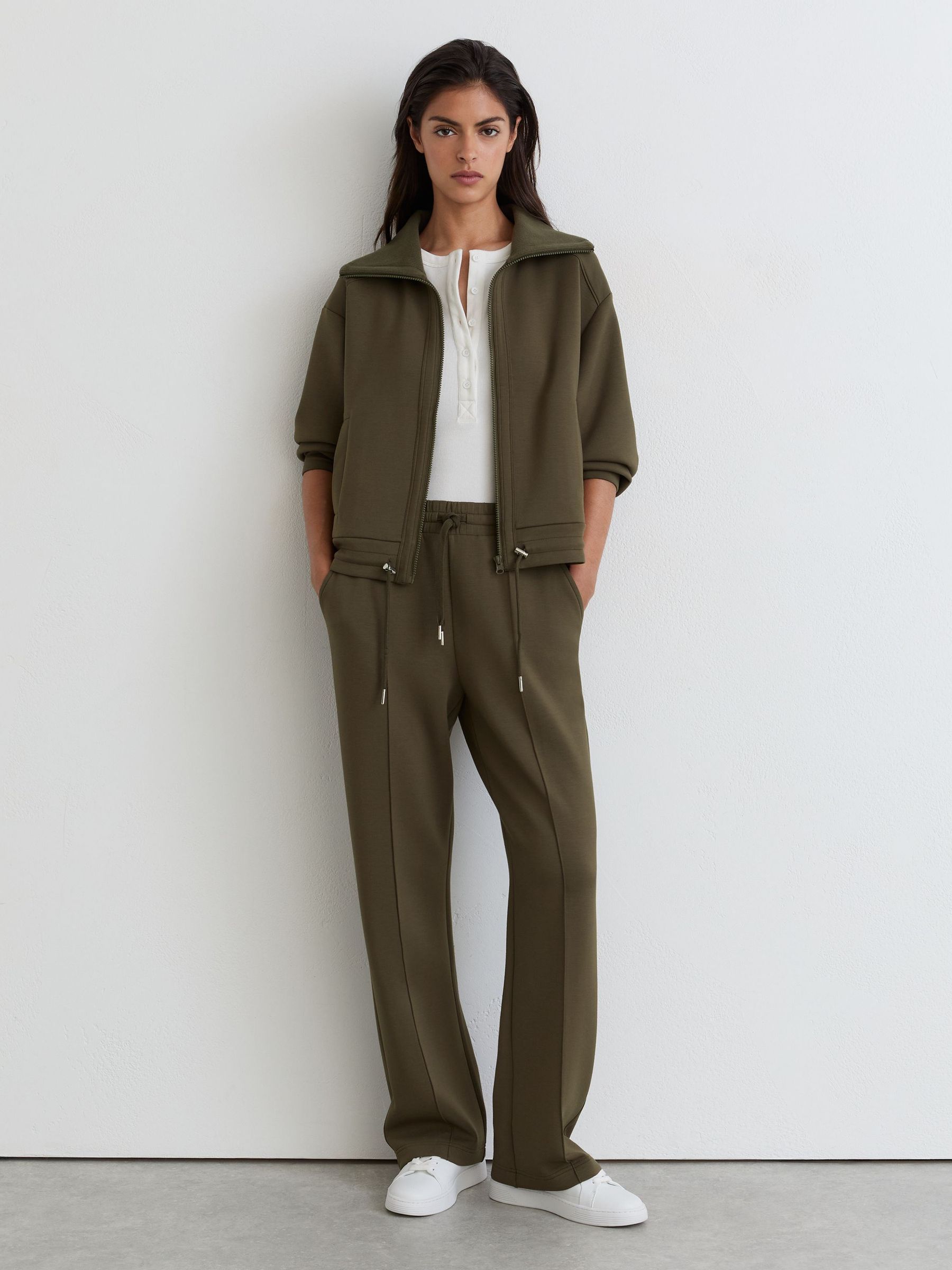 Premium Interlock Zip-Front Sweatshirt in Khaki Green - Image 3 of 6