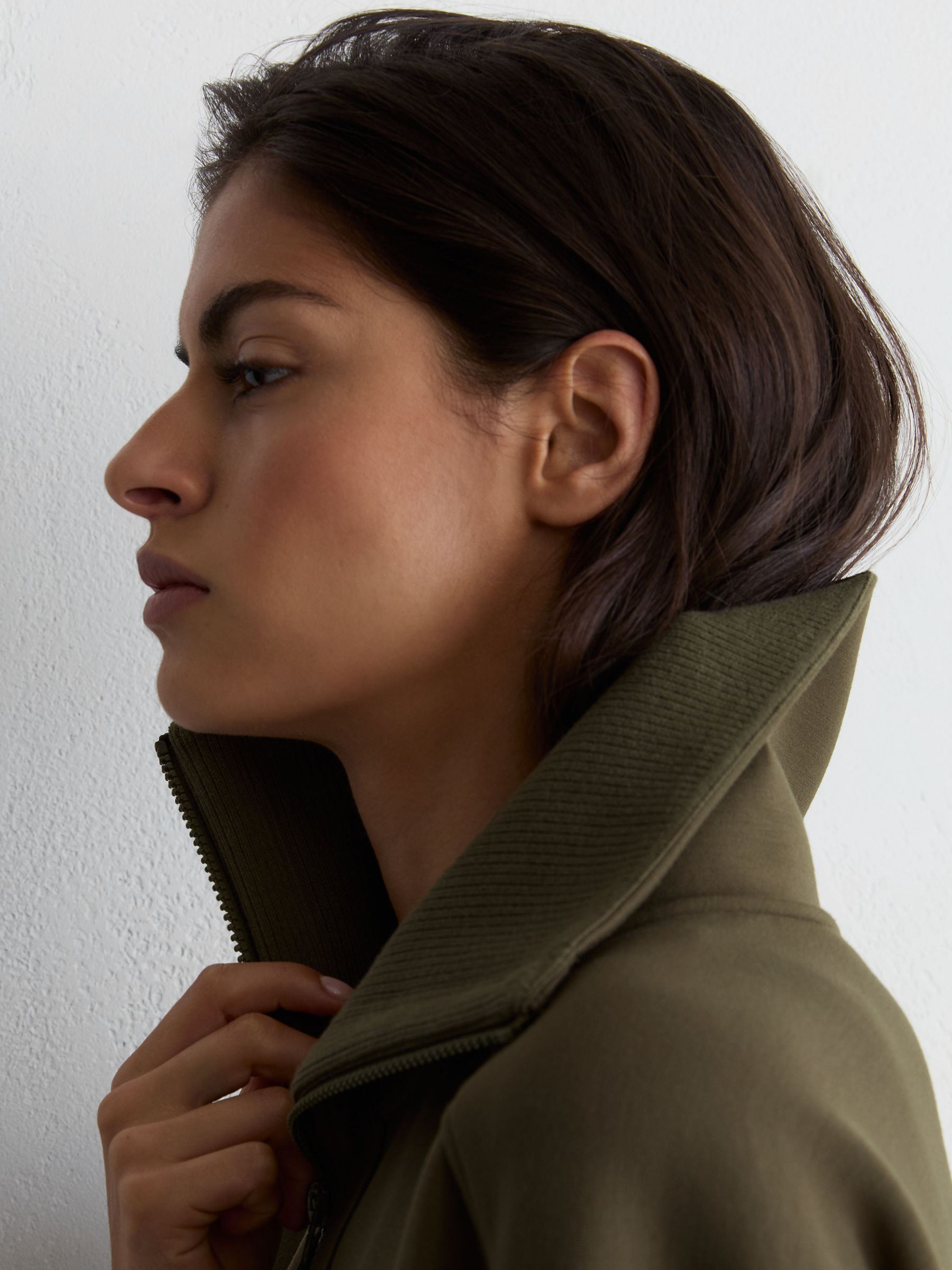 Premium Interlock Zip-Front Sweatshirt in Khaki Green - Image 4 of 6