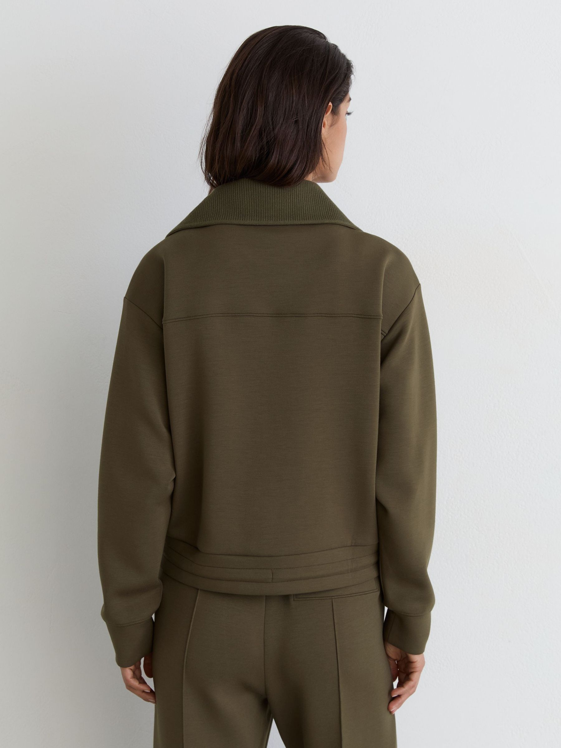 Premium Interlock Zip-Front Sweatshirt in Khaki Green - Image 5 of 6
