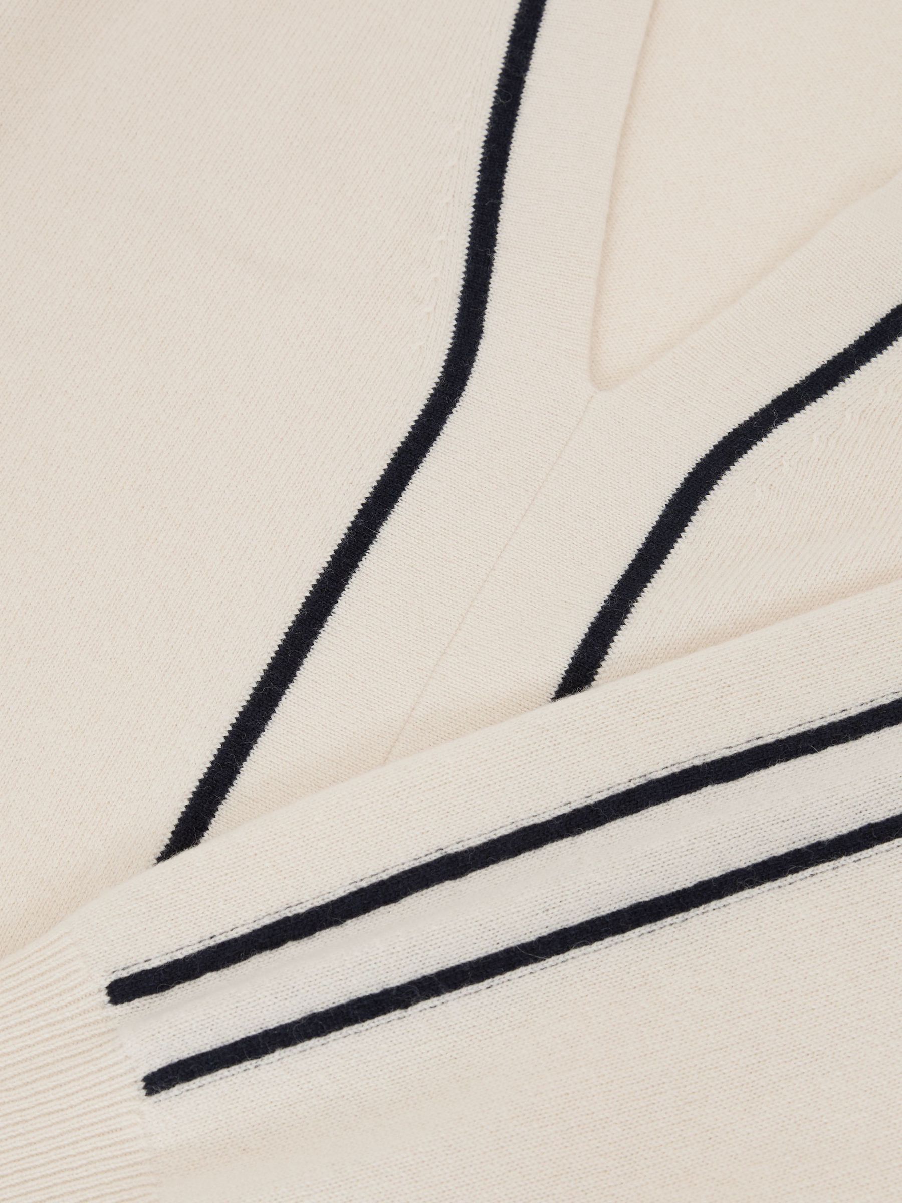 Wool-Blend V-Neck Stripe-Detail Jumper with Cashmere in Ivory/Navy - Image 6 of 6
