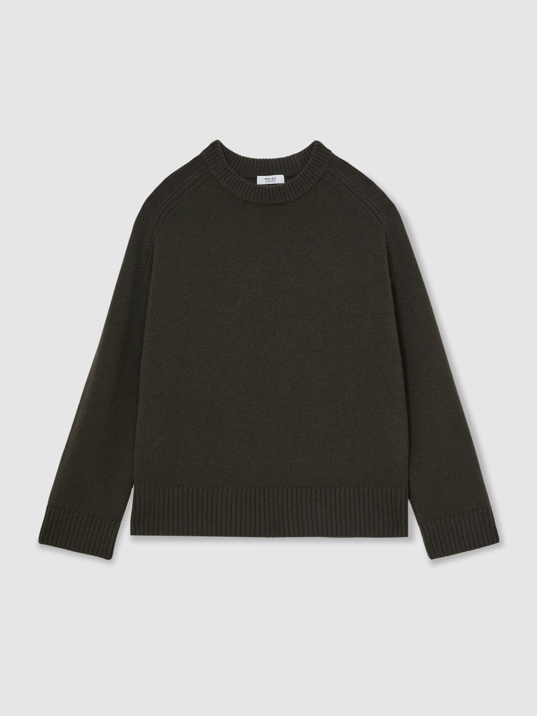 Wool-Cashmere Crew-Neck Raglan Jumper in Khaki Green - Image 2 of 7