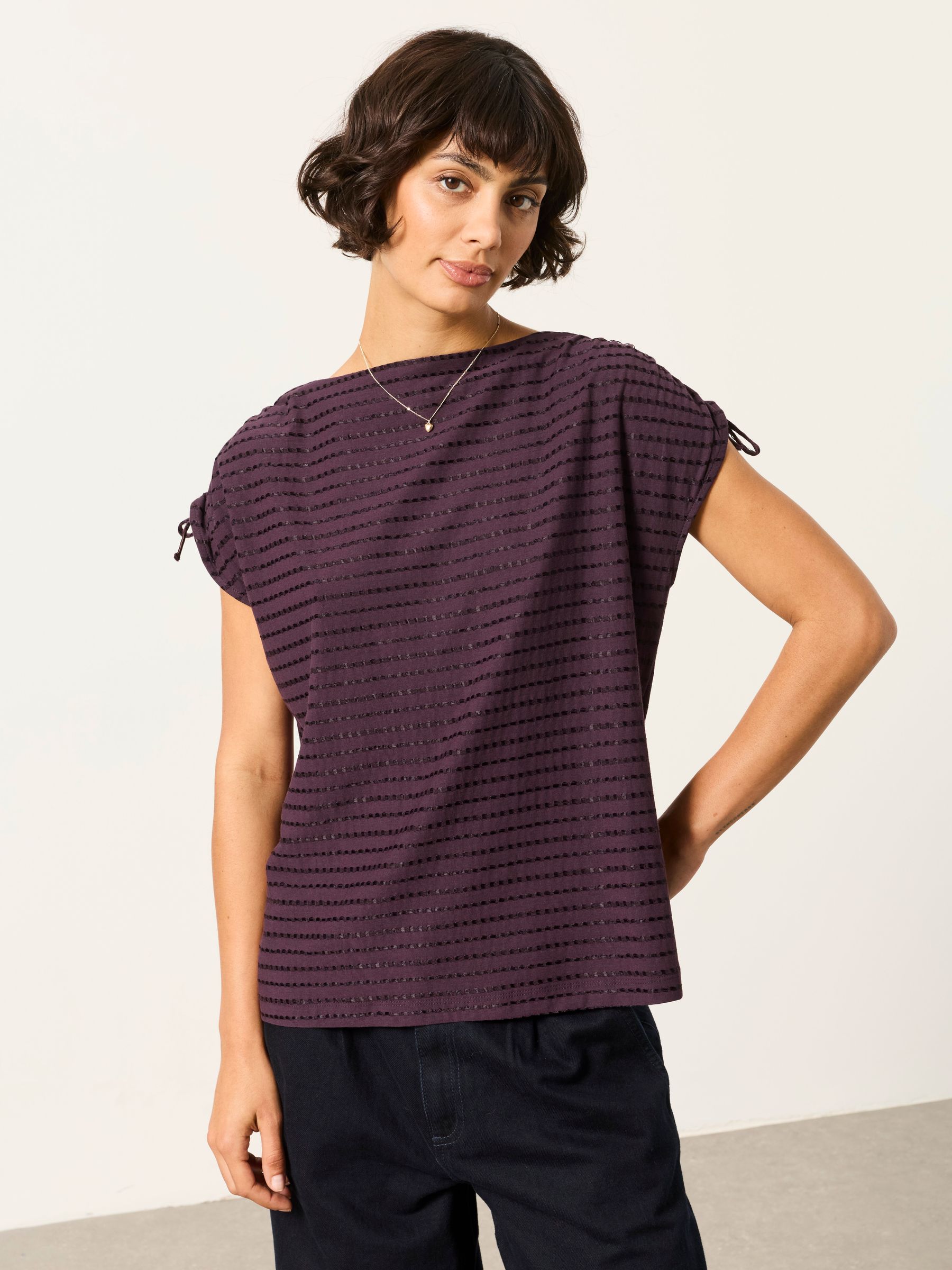 Gabby Dark Purple Gathered Shoulder Detail Top - Image 1 of 7