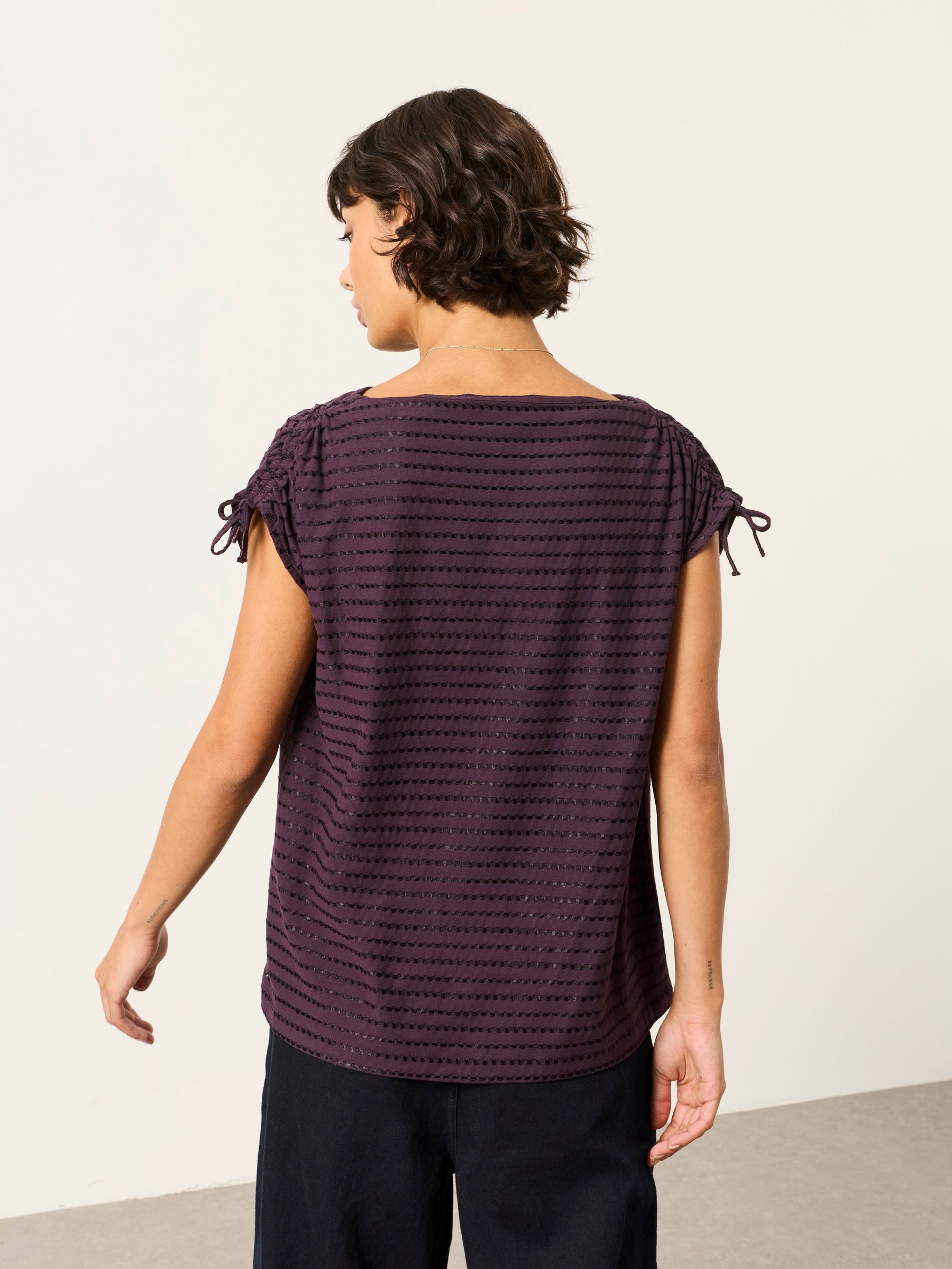 Gabby Dark Purple Gathered Shoulder Detail Top - Image 2 of 7