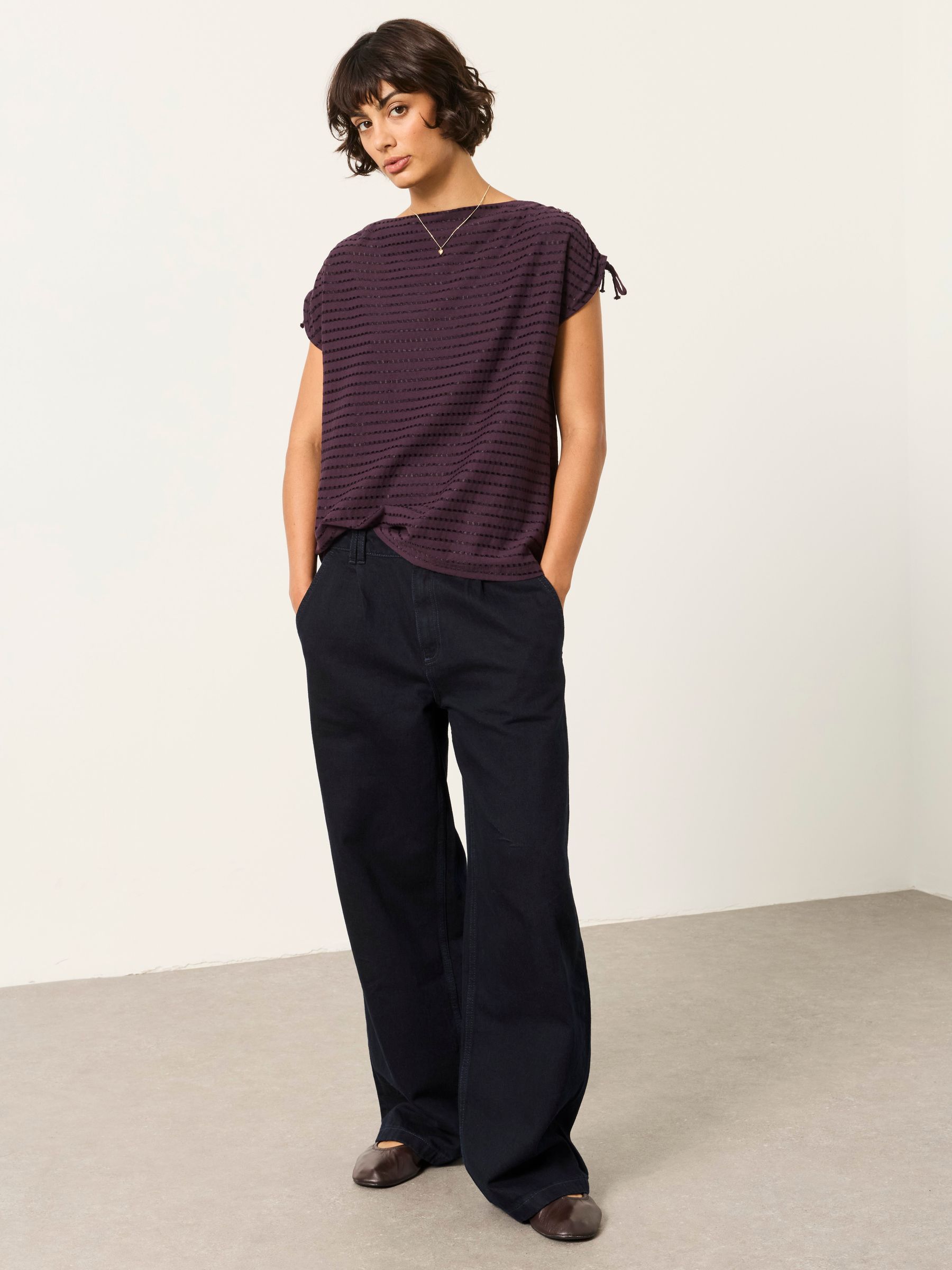 Gabby Dark Purple Gathered Shoulder Detail Top - Image 4 of 7