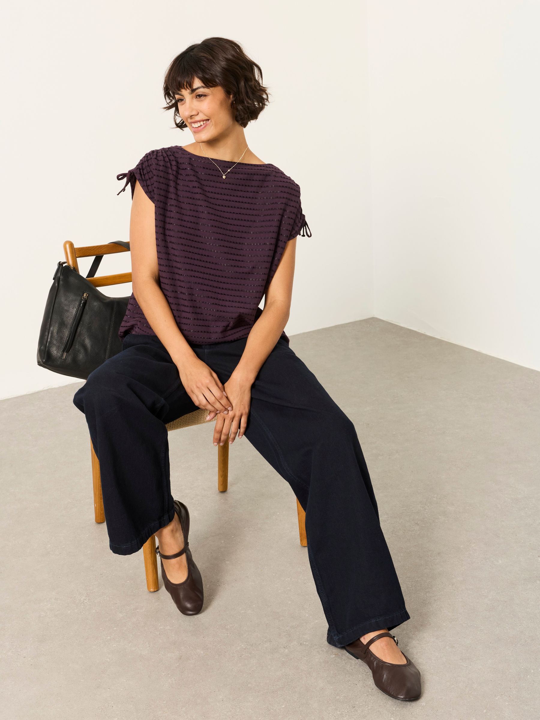 Gabby Dark Purple Gathered Shoulder Detail Top - Image 5 of 7