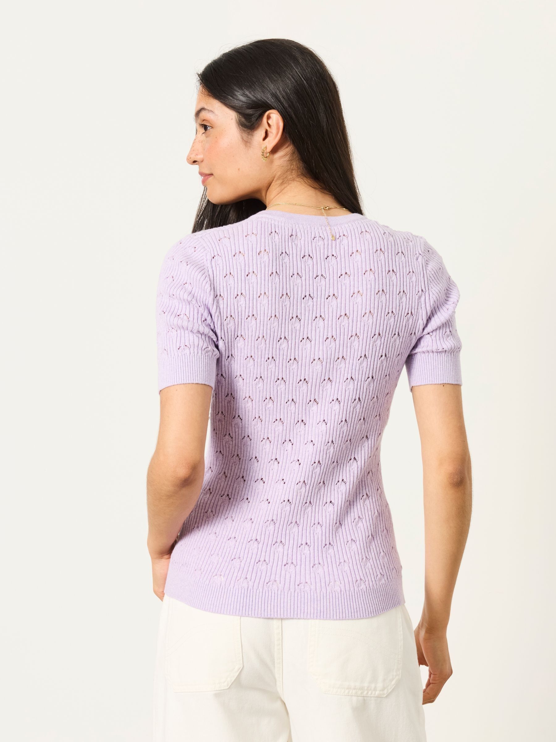 Lois Short Sleeve Knitted Henley Top in Lilac Purple - Image 2 of 5 Lois Short Sleeve Knitted Henley Top in Lilac Purple - Image 2 of 5