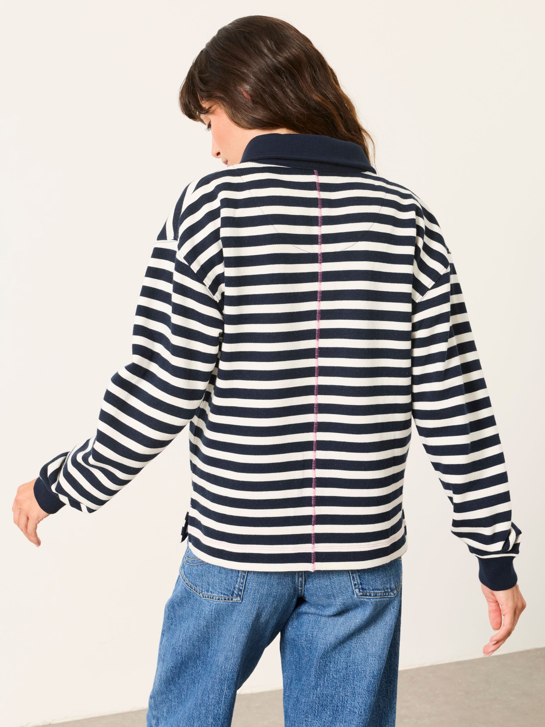 Navy Stripe Quarter Neck Collared Sweat Top - Image 2 of 6
