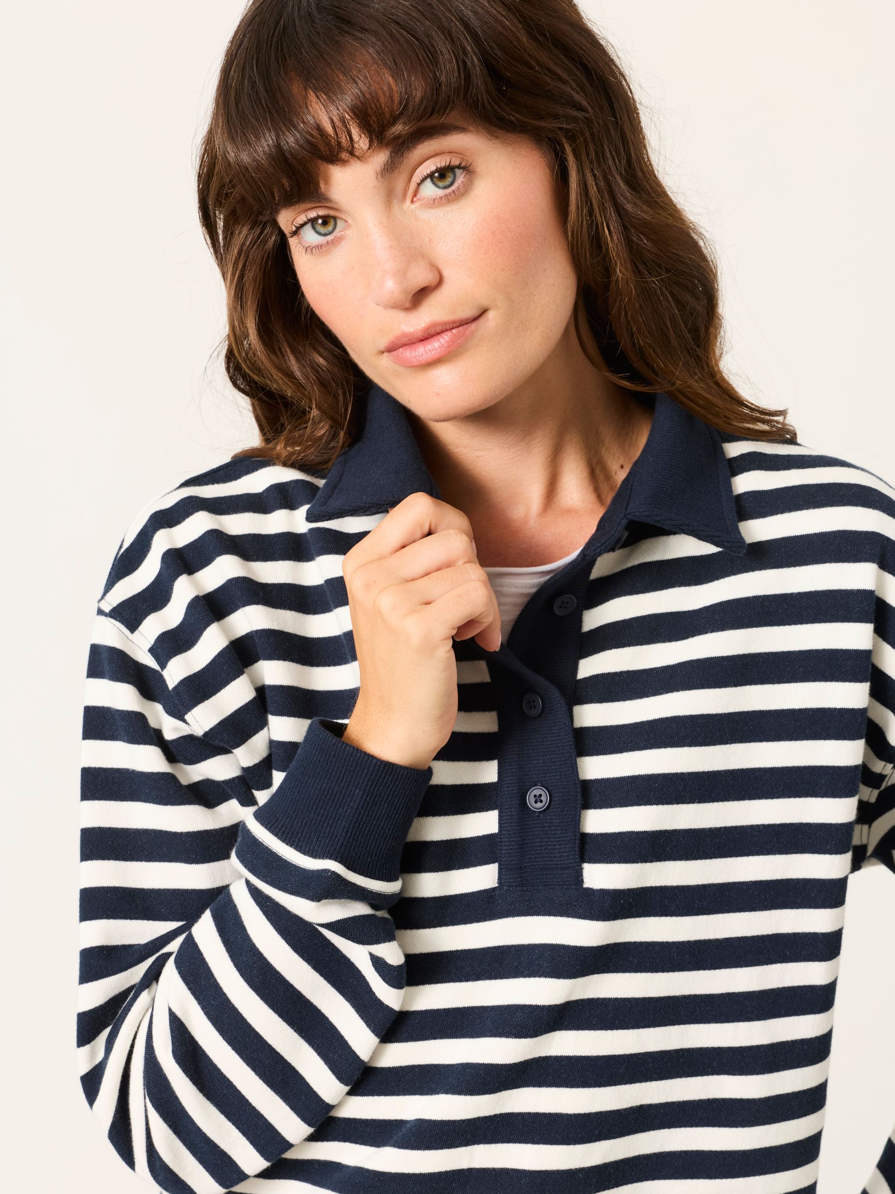 Navy Stripe Quarter Neck Collared Sweat Top - Image 3 of 6