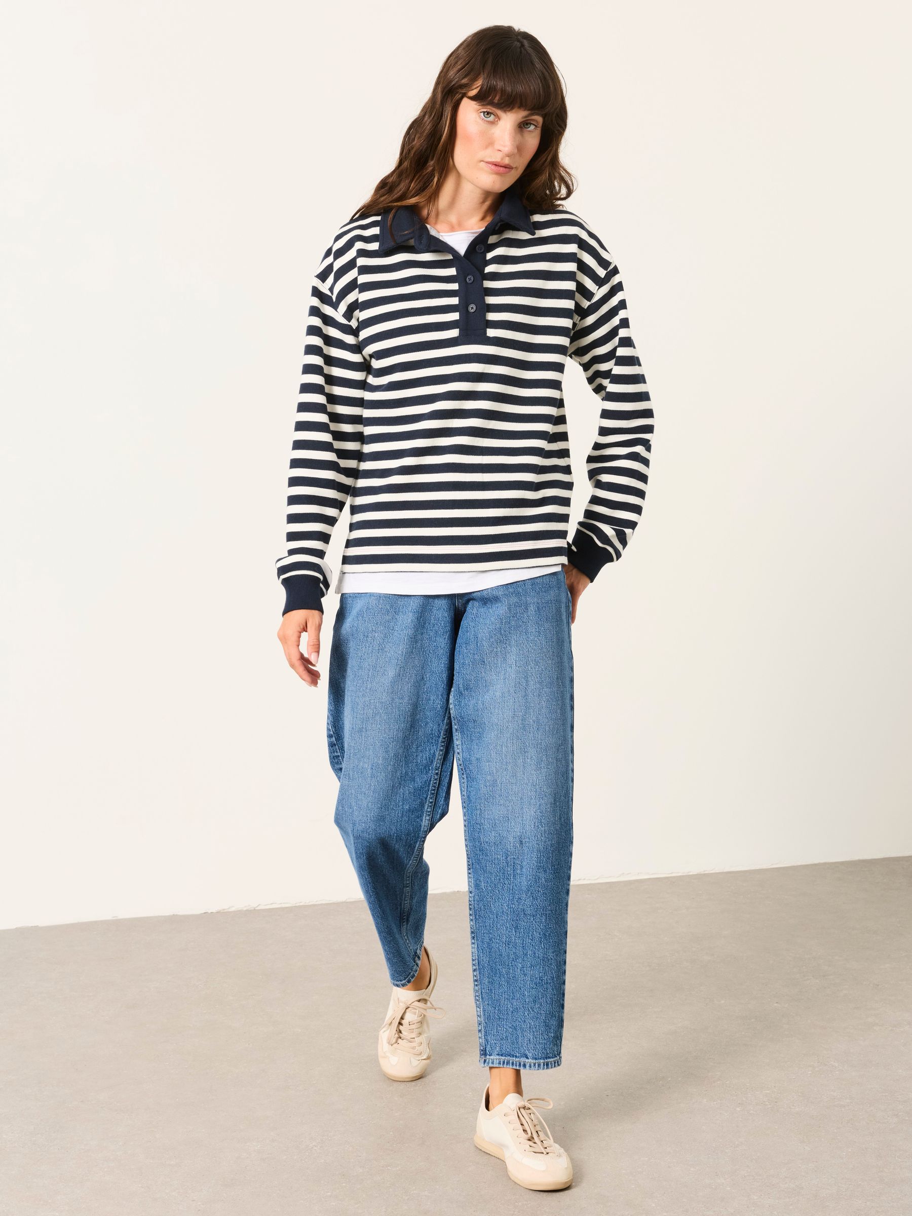 Navy Stripe Quarter Neck Collared Sweat Top - Image 4 of 6