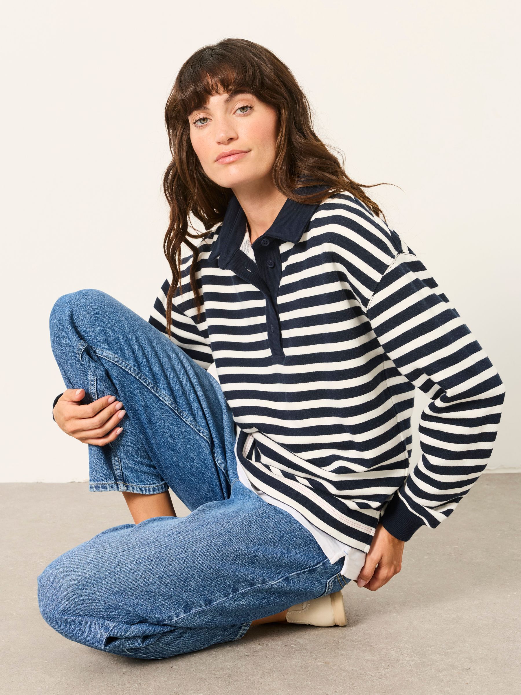 Navy Stripe Quarter Neck Collared Sweat Top - Image 5 of 6