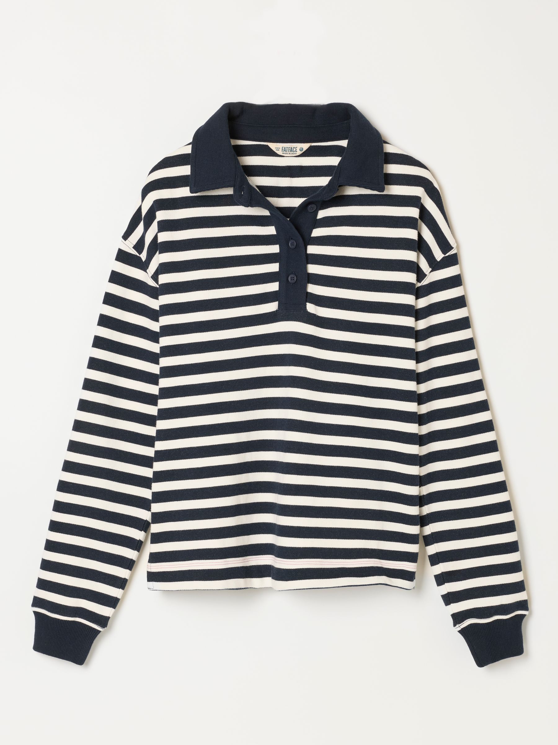 Navy Stripe Quarter Neck Collared Sweat Top - Image 6 of 6 Navy Stripe Quarter Neck Collared Sweat Top - Image 6 of 6
