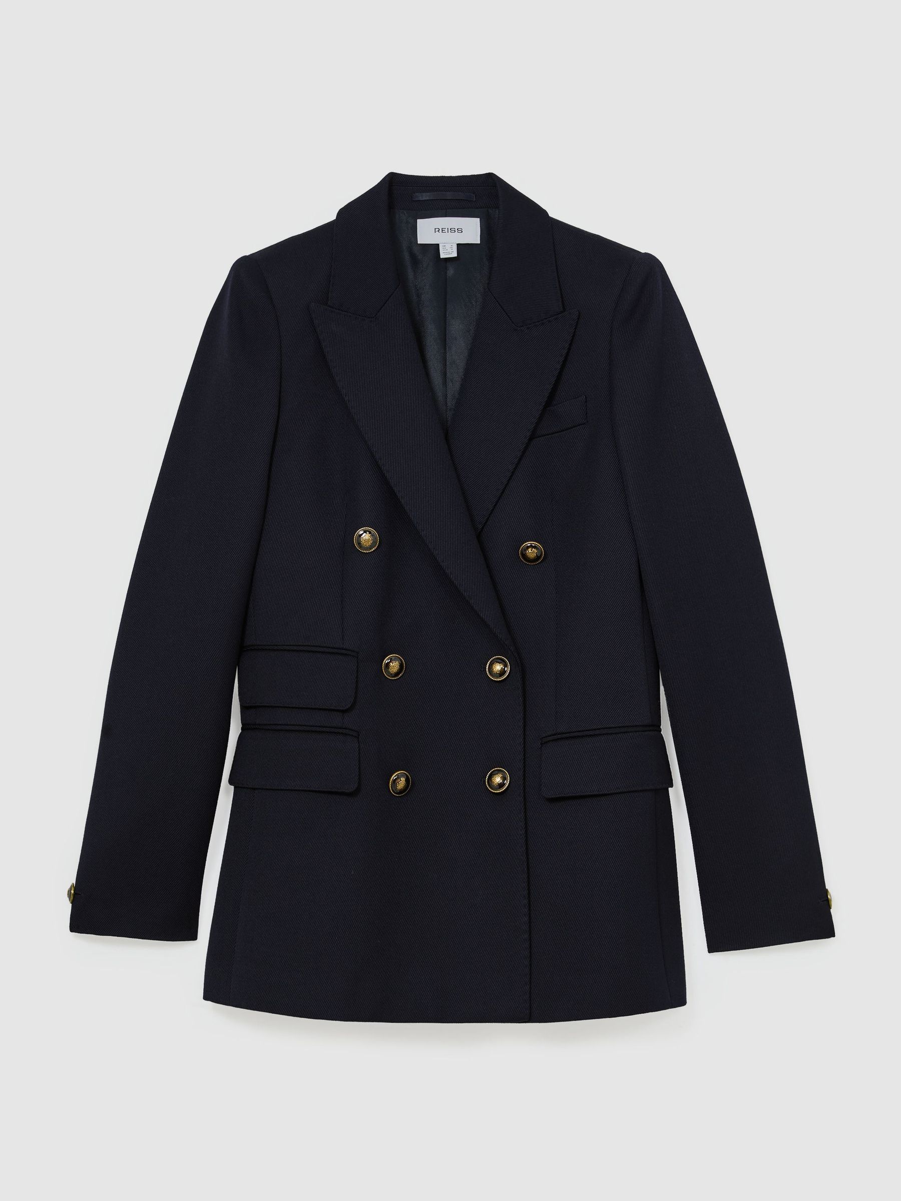 Petite Wool-Blend Twill Double-Breasted Blazer in Navy - Image 2 of 9