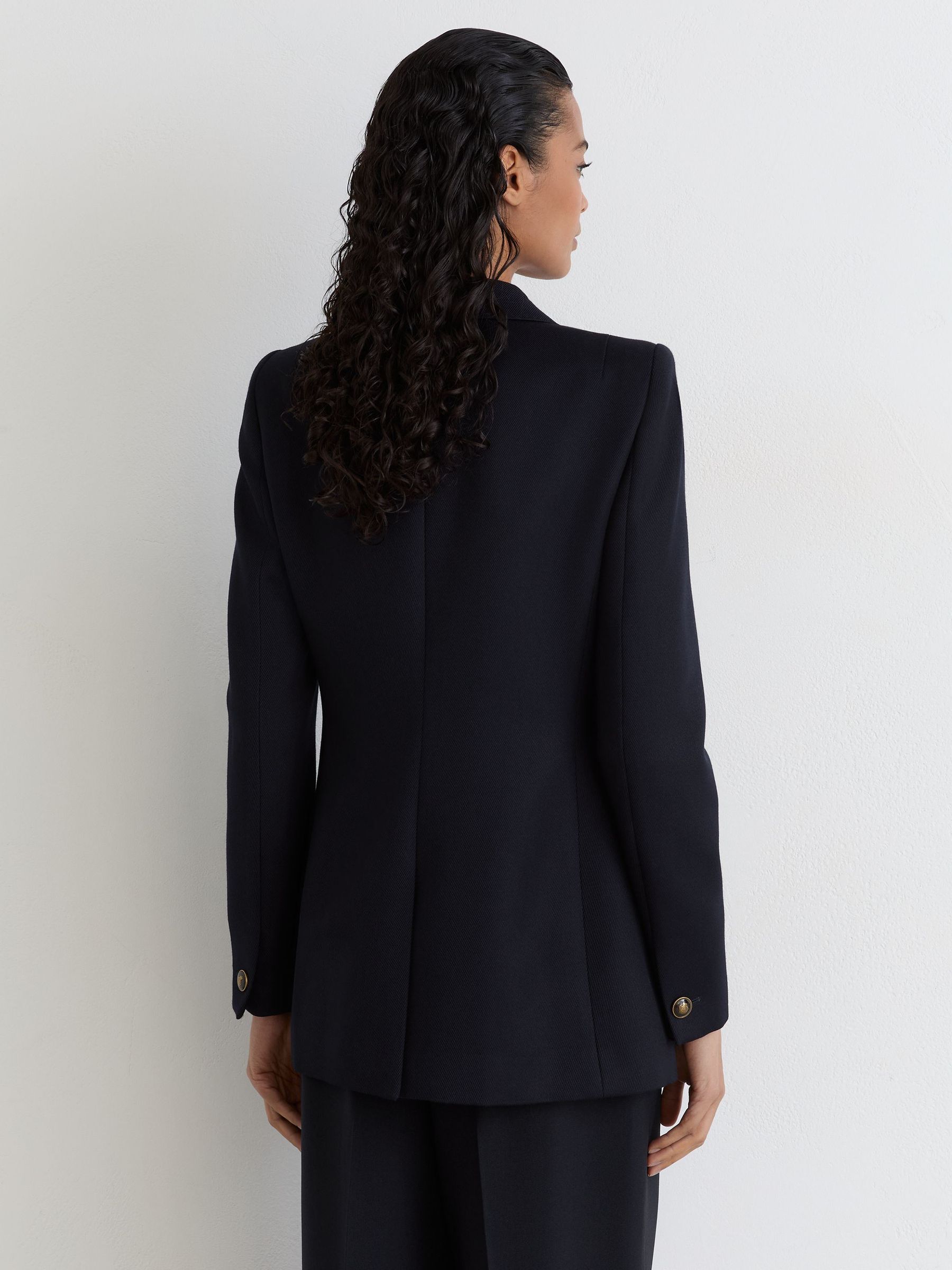 Petite Wool-Blend Twill Double-Breasted Blazer in Navy - Image 5 of 9