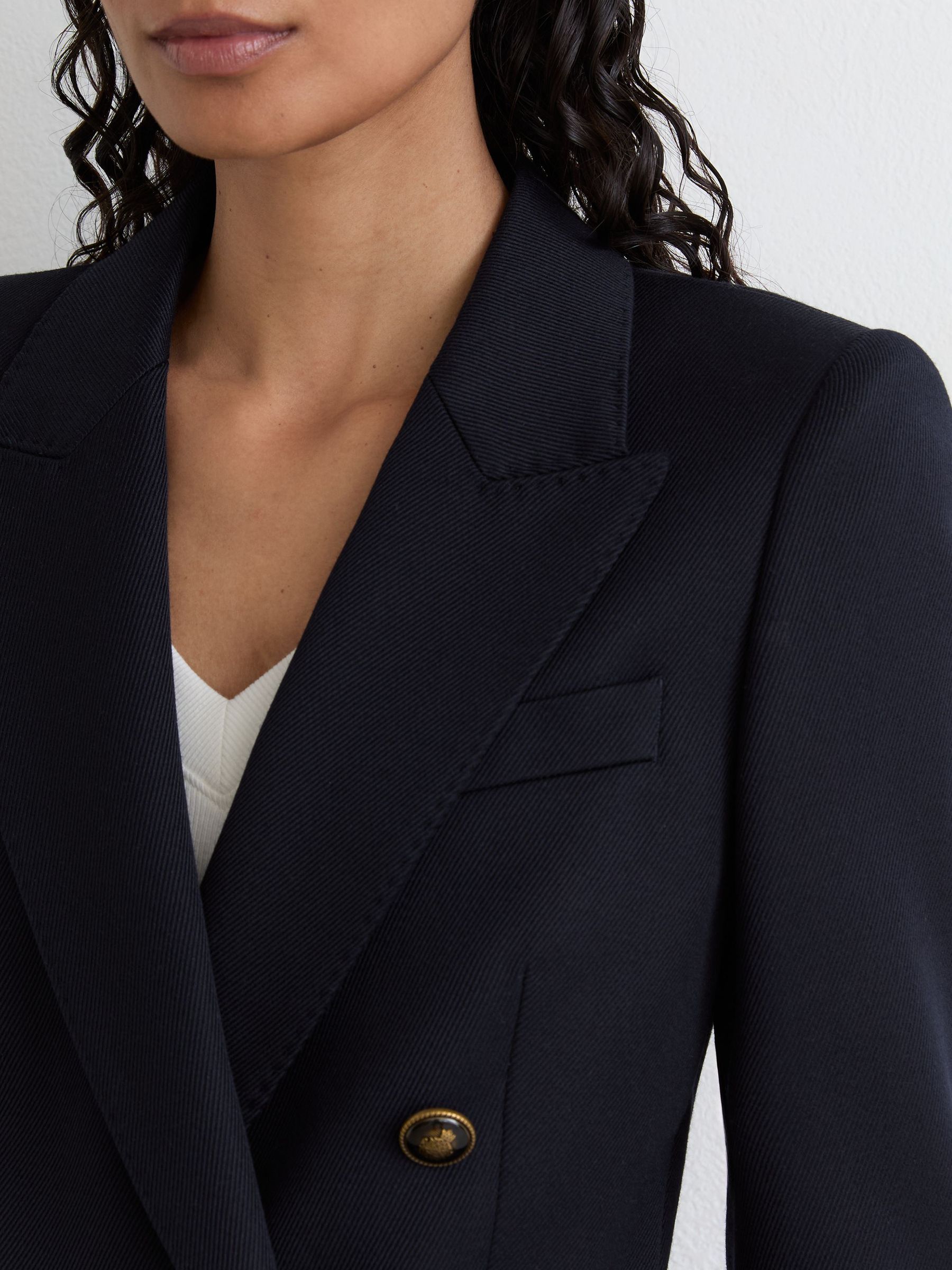 Petite Wool-Blend Twill Double-Breasted Blazer in Navy - Image 7 of 9