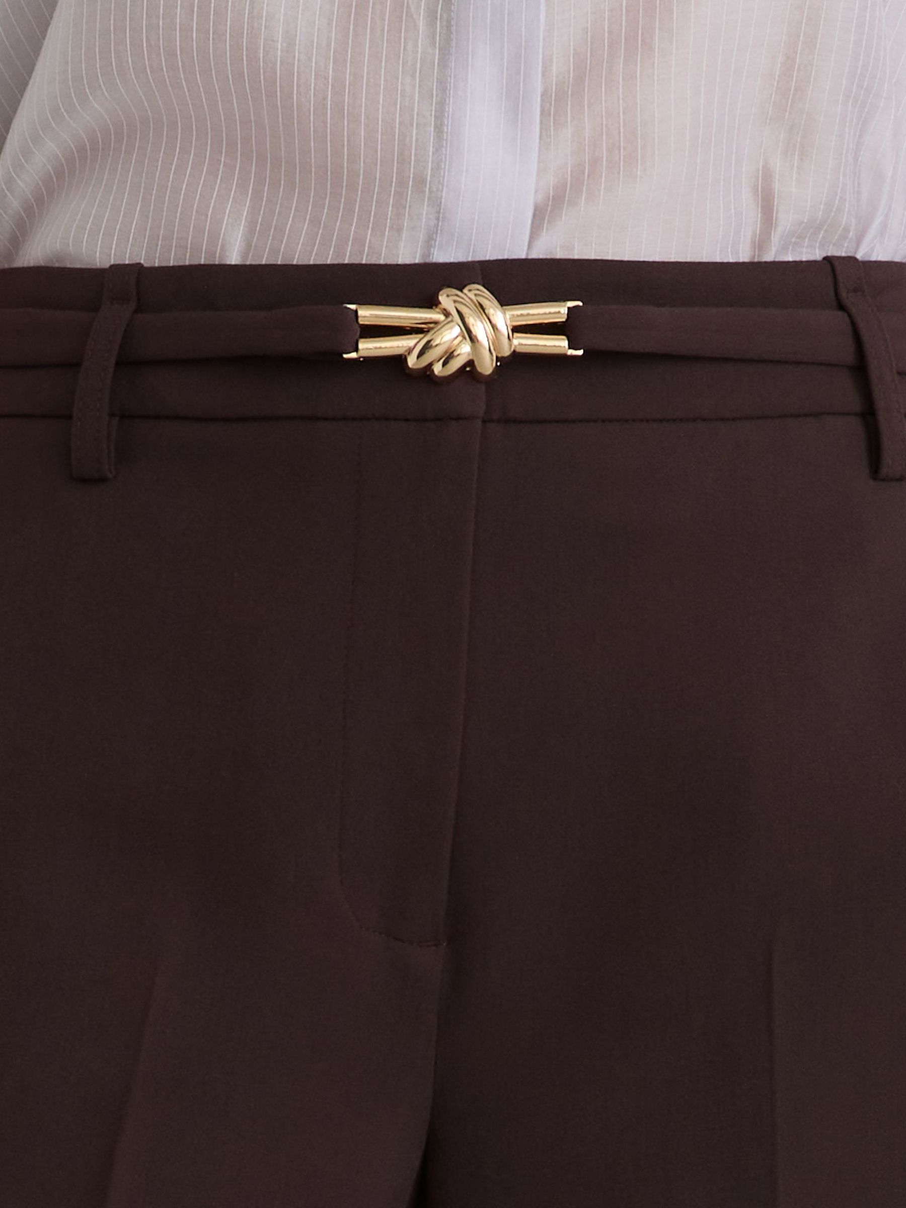 Petite Flared Knot-Hardware Belted Trousers in Grape - Image 4 of 7