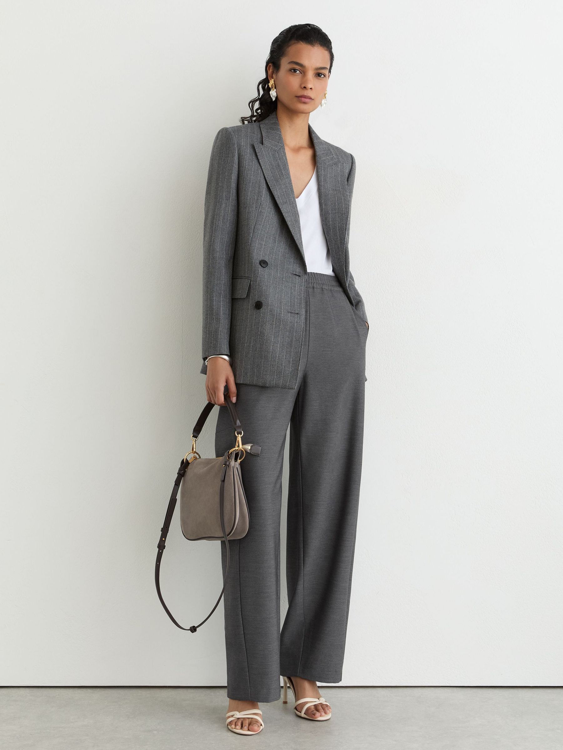 Elasticated-Waist Barrel-Leg Trousers in Grey - Image 1 of 8