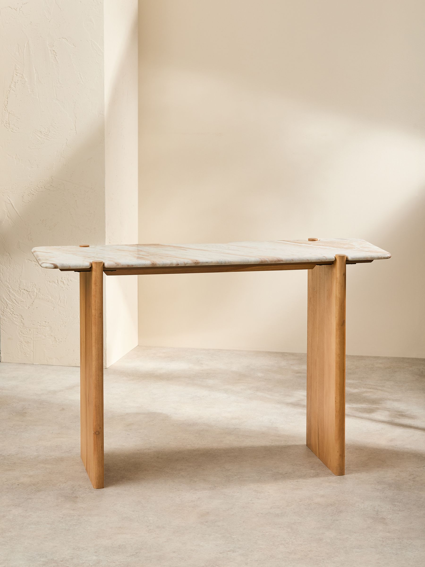 Callen Console Table in Acacia Wood and Solid Marble - Image 2 of 6