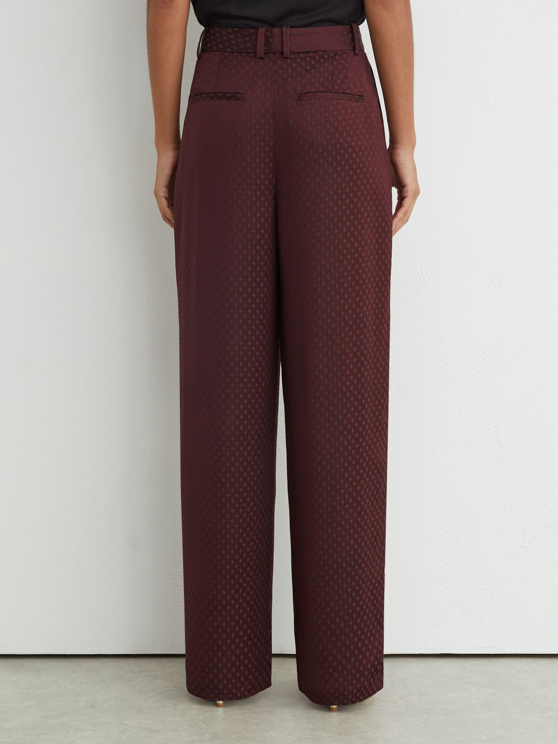 Jacquard Wide-Leg Pleated Trousers in Burgundy Red - Image 6 of 7
