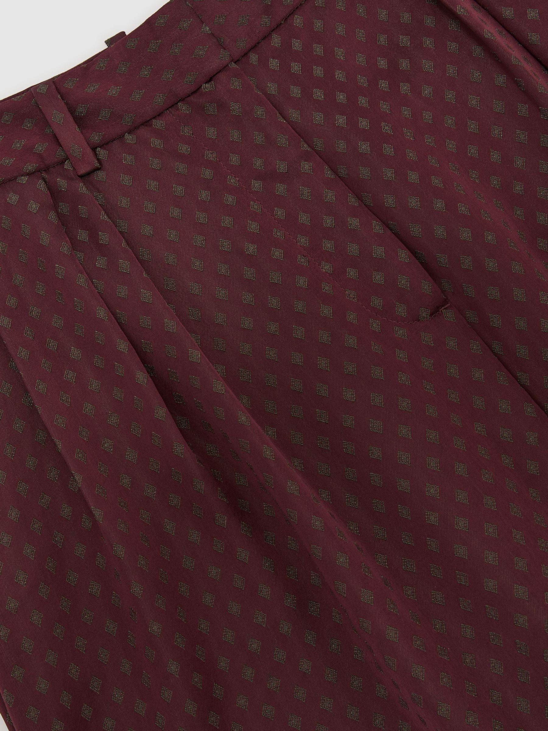 Jacquard Wide-Leg Pleated Trousers in Burgundy Red - Image 7 of 7