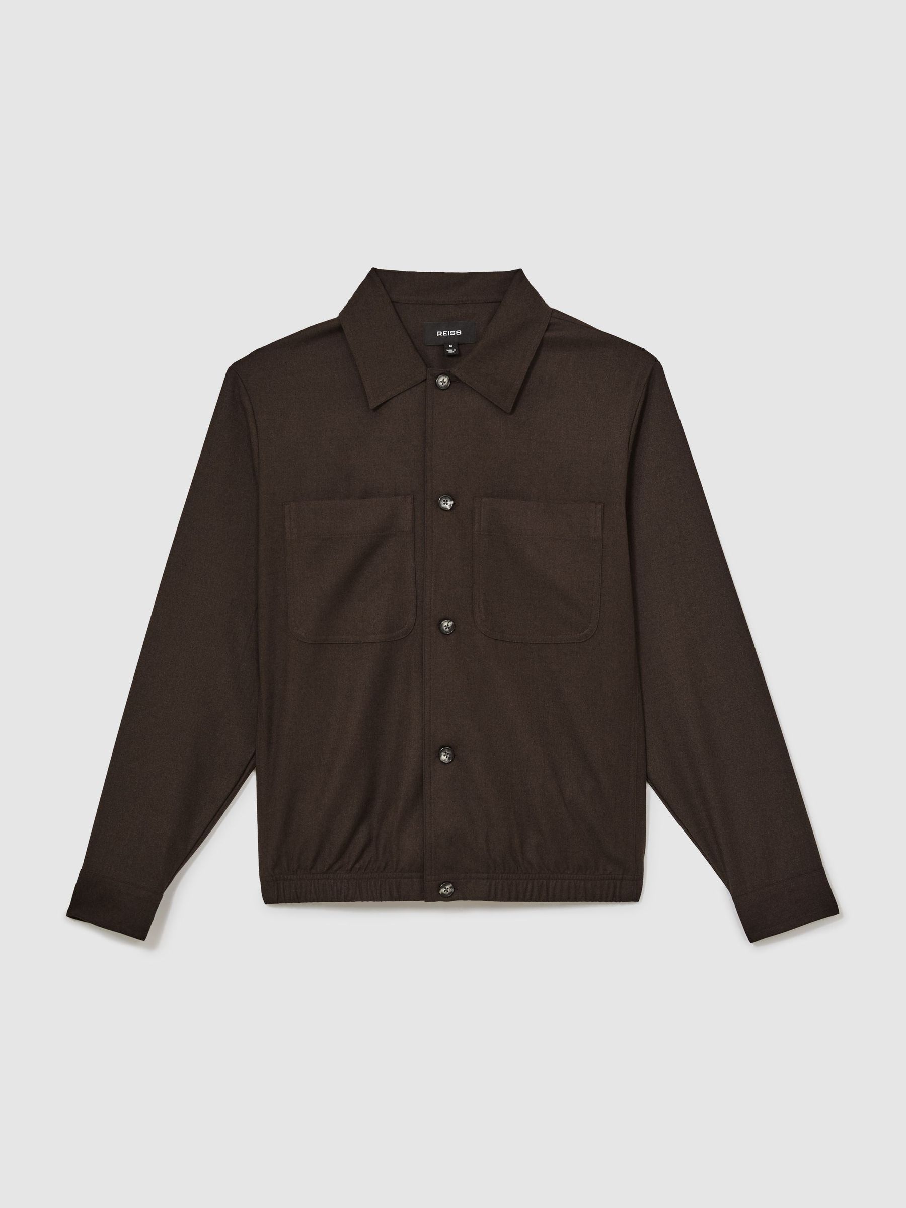 Brushed Twin-Pocket Overshirt with Wool in Chocolate Brown - Image 2 de 6