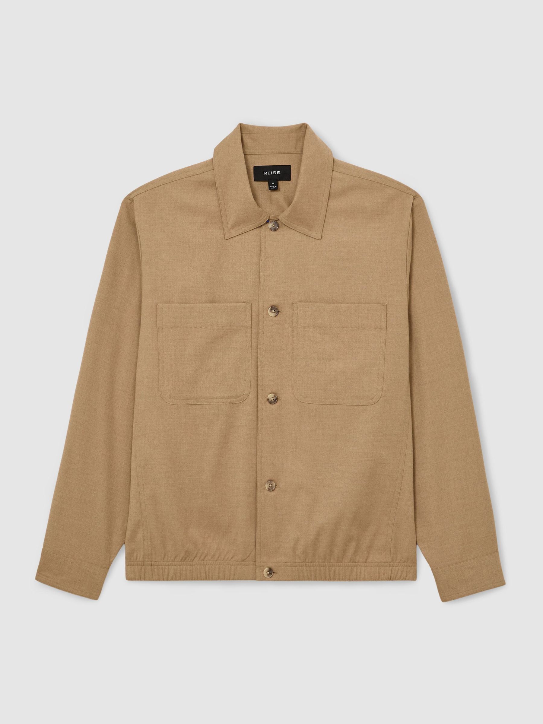 Gebürstetes Overshirt mit zwei Taschen aus Wolle in Kamelbraun - Bild 2 von 7