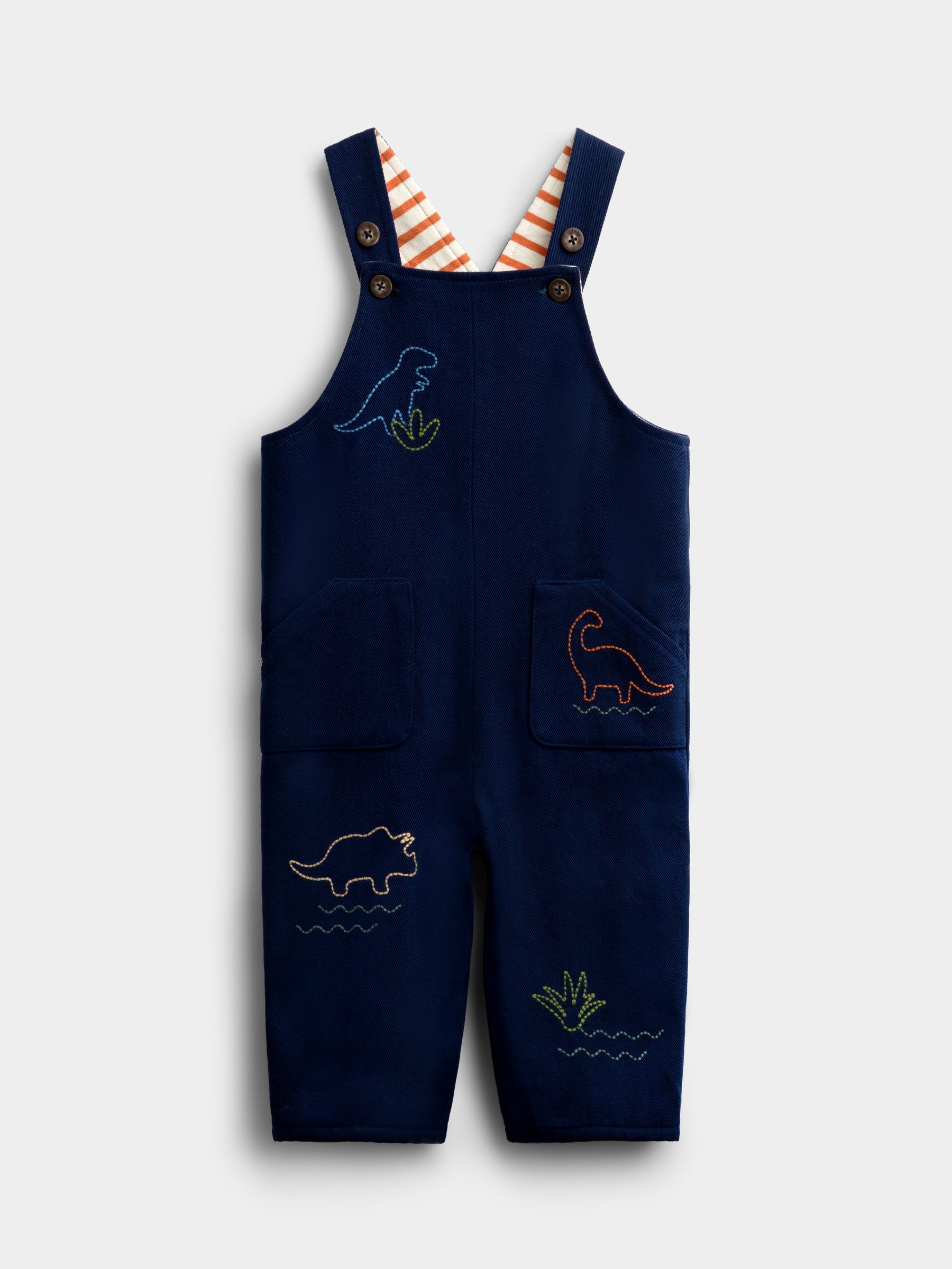 Navy Blue Dino Stab Stitch Embroidered Dungaree Set - Image 4 of 6