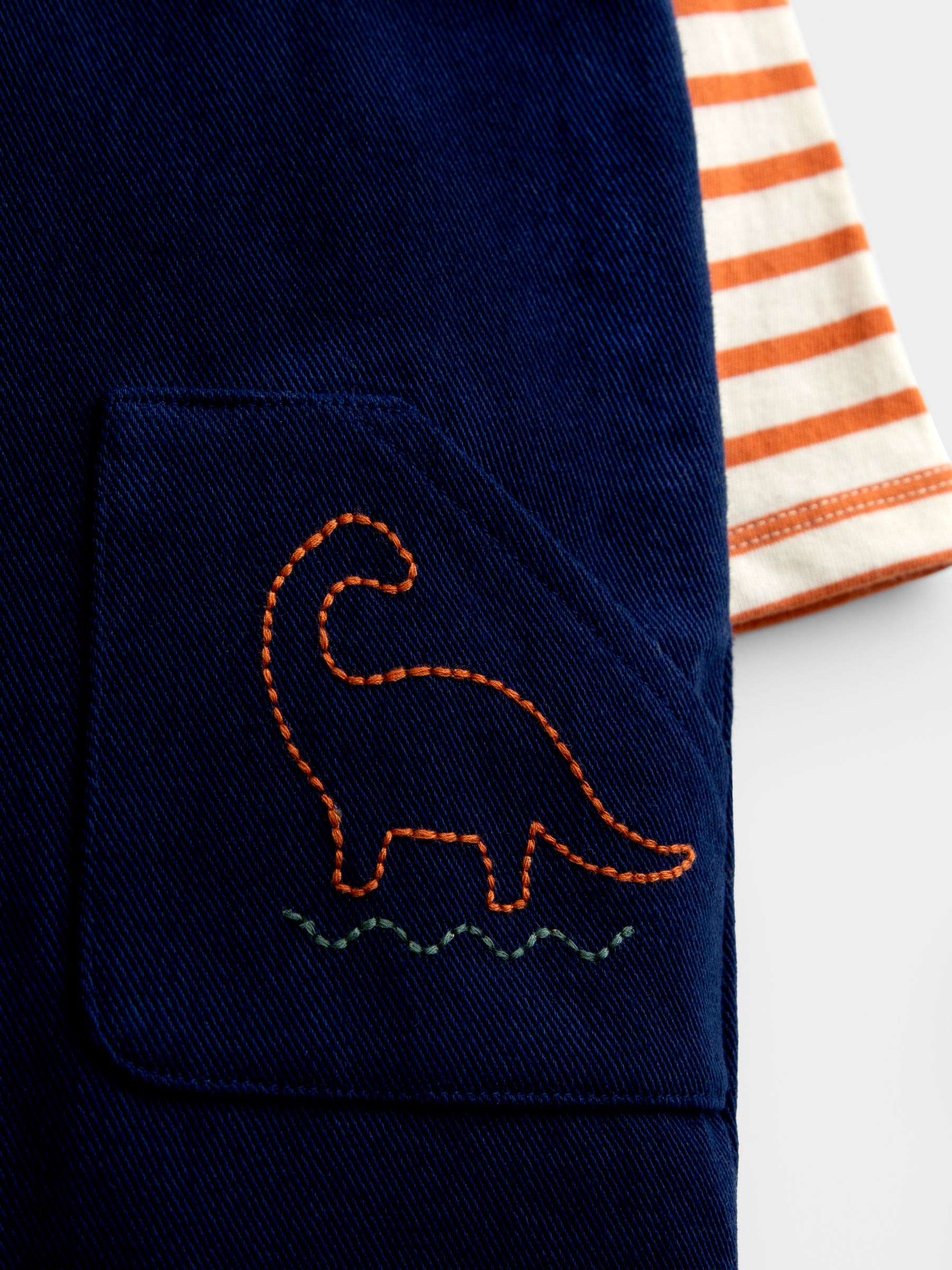 Navy Blue Dino Stab Stitch Embroidered Dungaree Set - Image 6 of 6 Navy Blue Dino Stab Stitch Embroidered Dungaree Set - Image 6 of 6