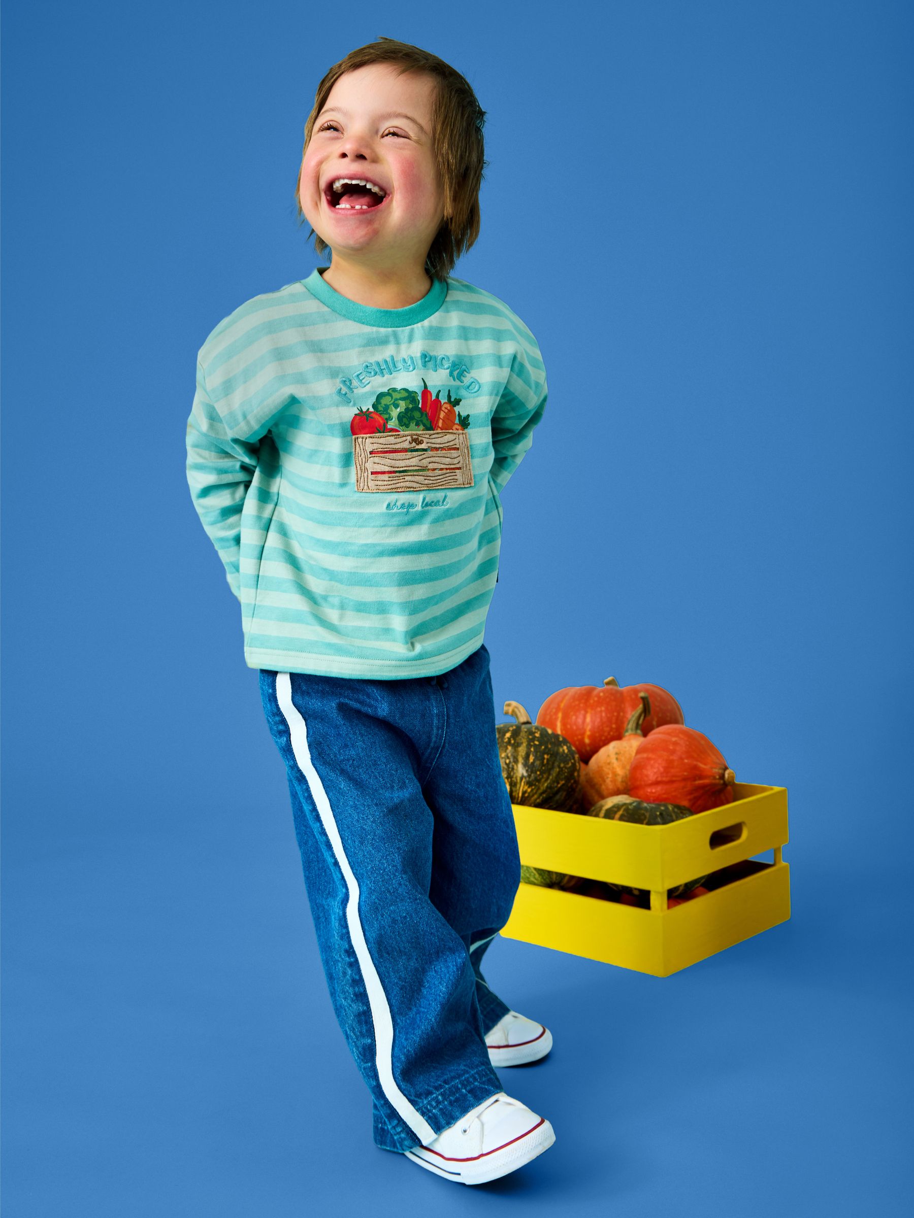Green Vegetable Long Sleeve Stripe Appliqué Top - Image 1 of 6