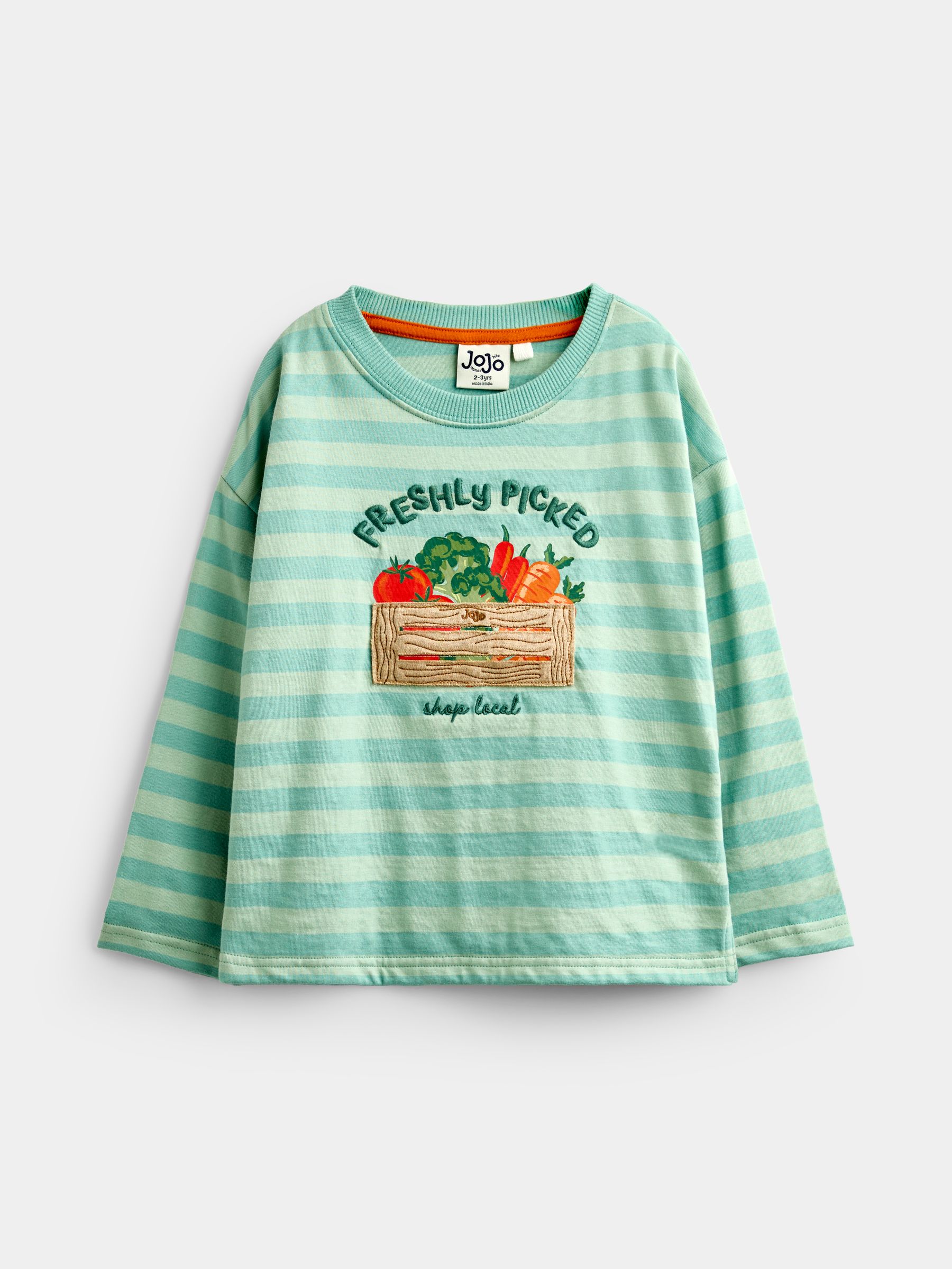 Green Vegetable Long Sleeve Stripe Appliqué Top - Image 3 of 6