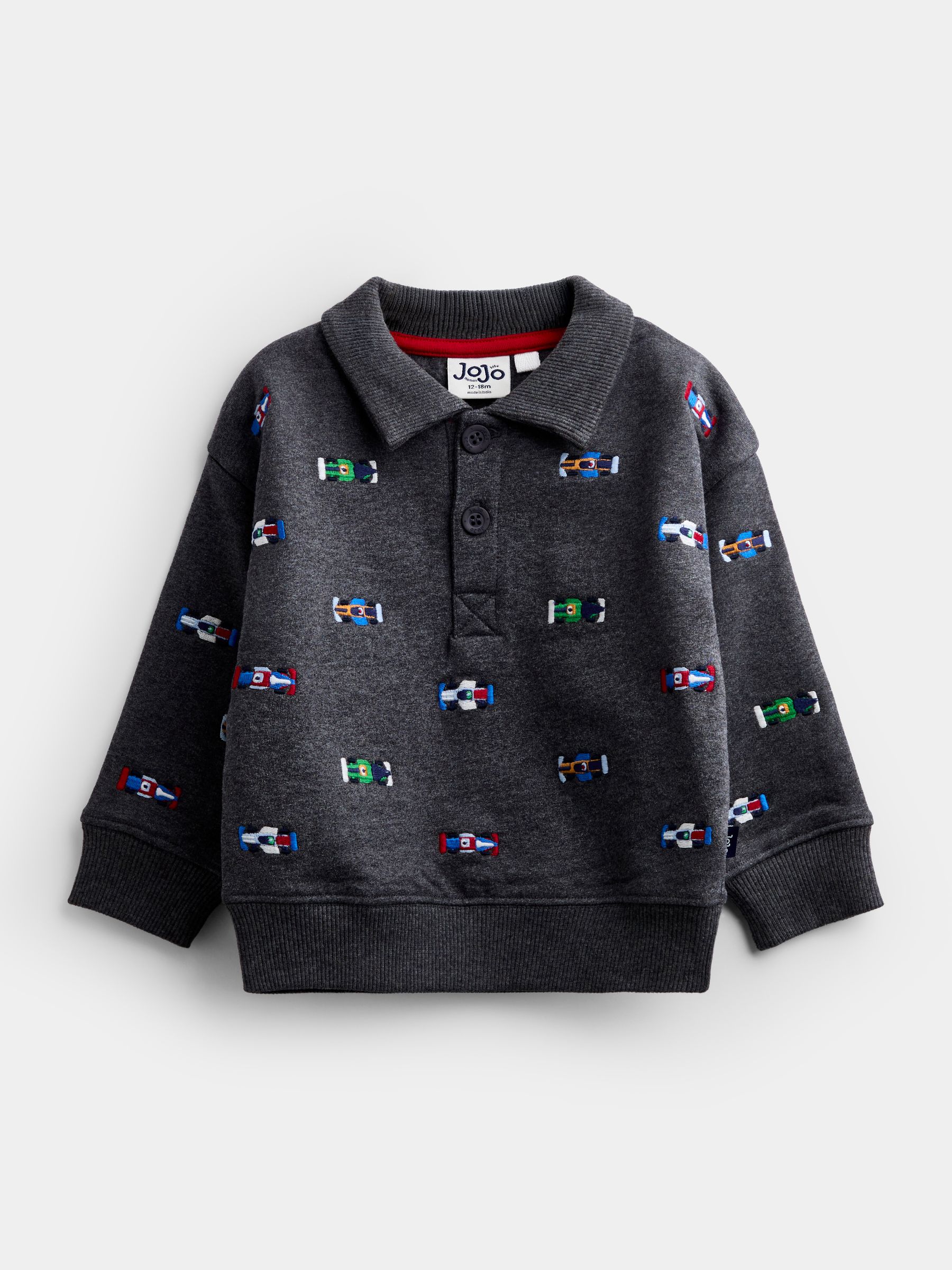 Grey Car Embroidered Half Button Sweatshirt - Image 1 of 4