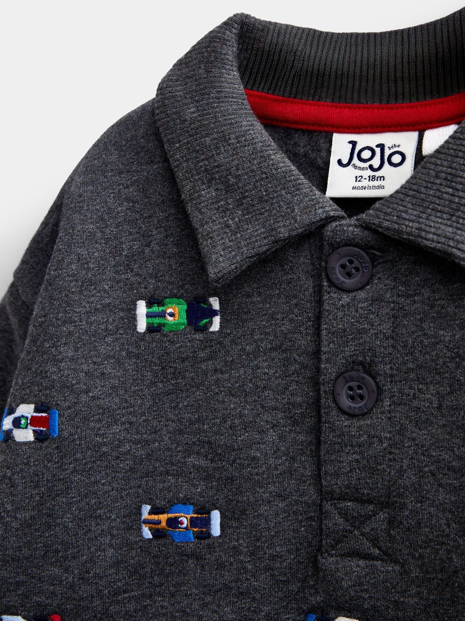 Grey Car Embroidered Half Button Sweatshirt - Image 3 of 4