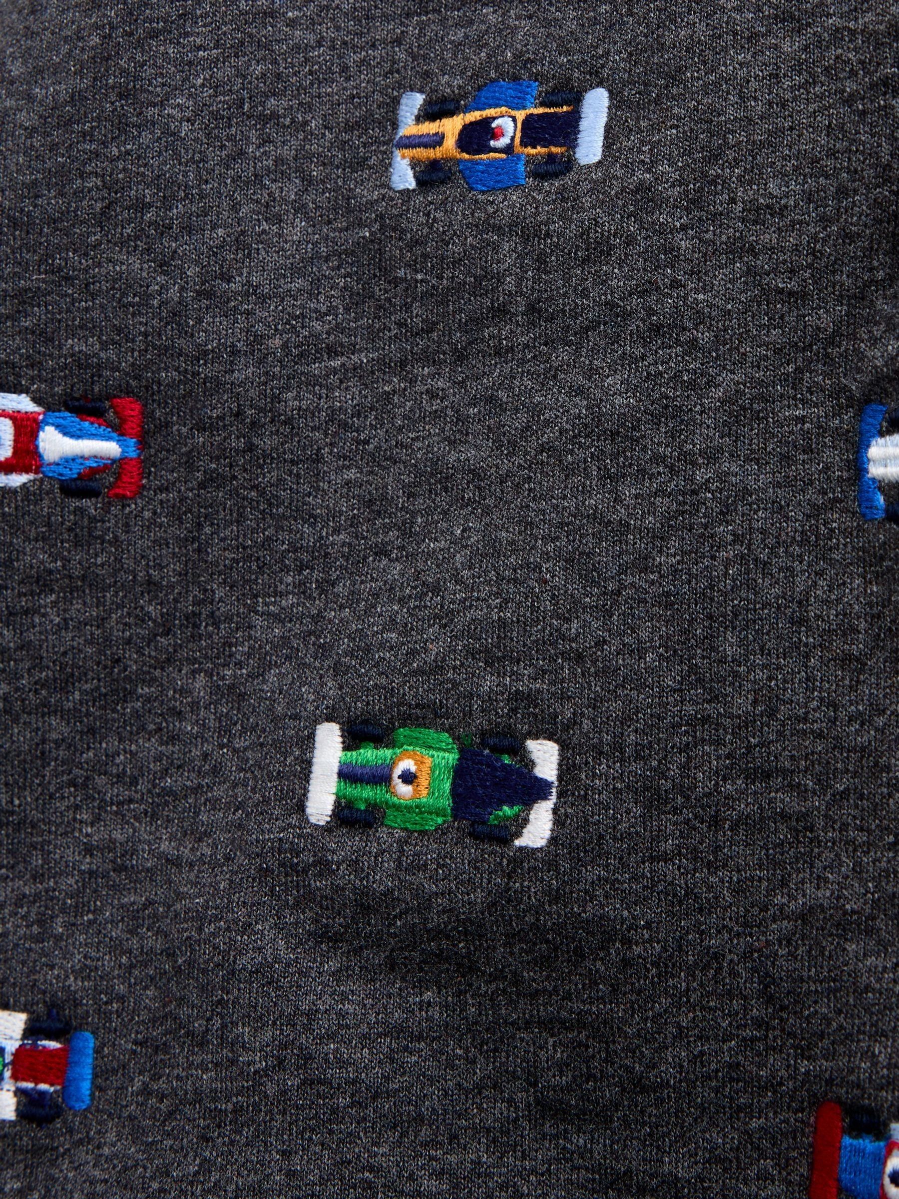 Grey Car Embroidered Half Button Sweatshirt - Image 4 of 4 Grey Car Embroidered Half Button Sweatshirt - Image 4 of 4