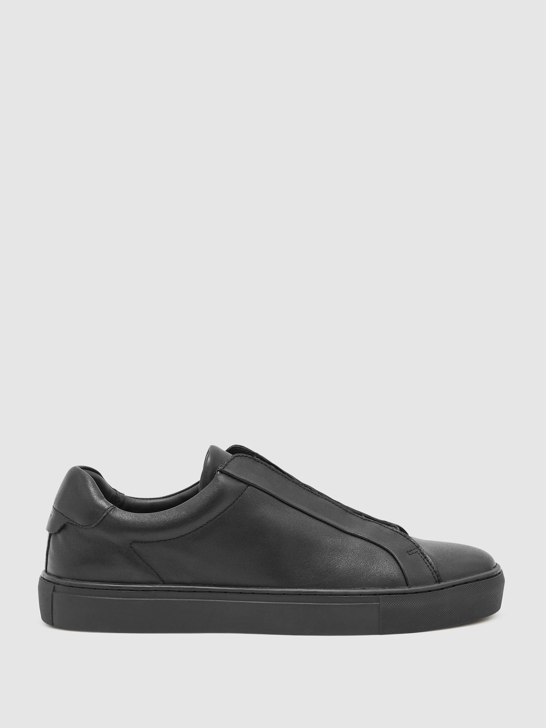 Leather Hidden-Lace Trainers in All Black - Image 1 of 4 Leather Hidden-Lace Trainers in All Black - Image 1 of 4