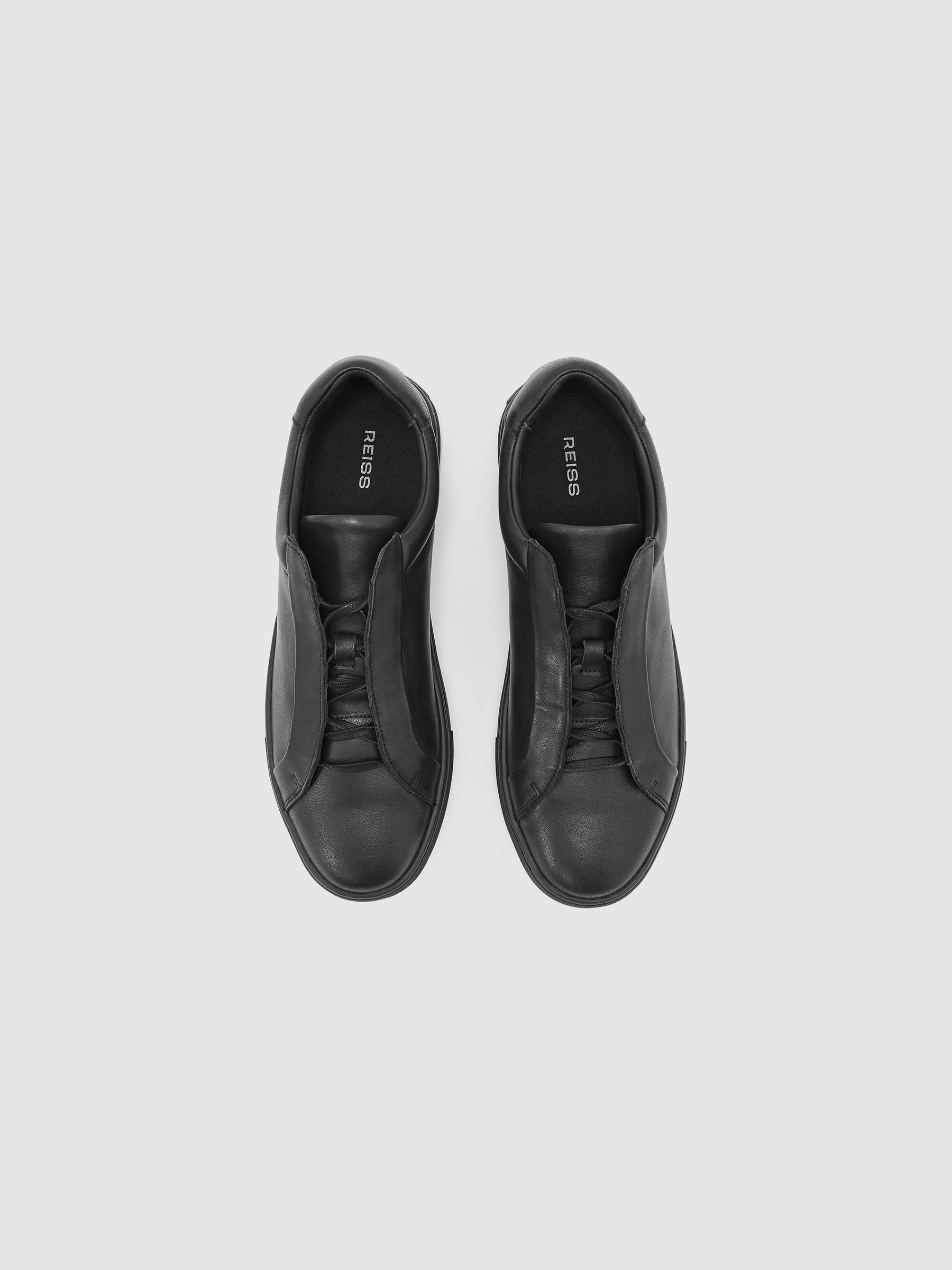 Leather Hidden-Lace Trainers in All Black - Image 2 of 4