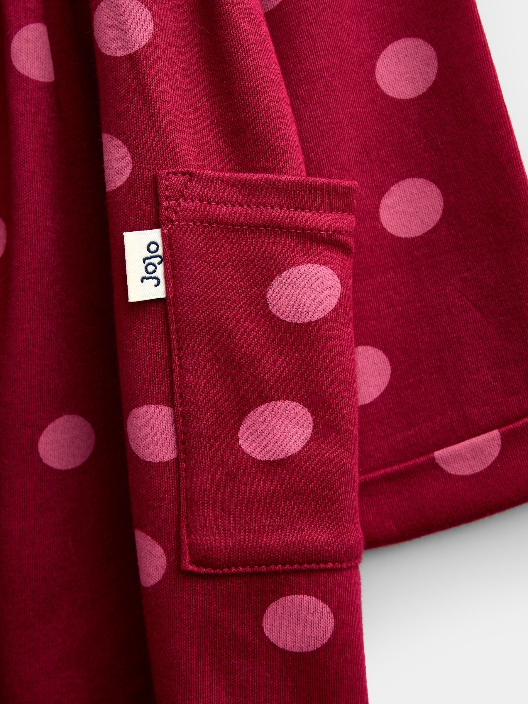 Burgundy Red Polka Dot Long Sleeve Jersey Dress - Image 3 of 4