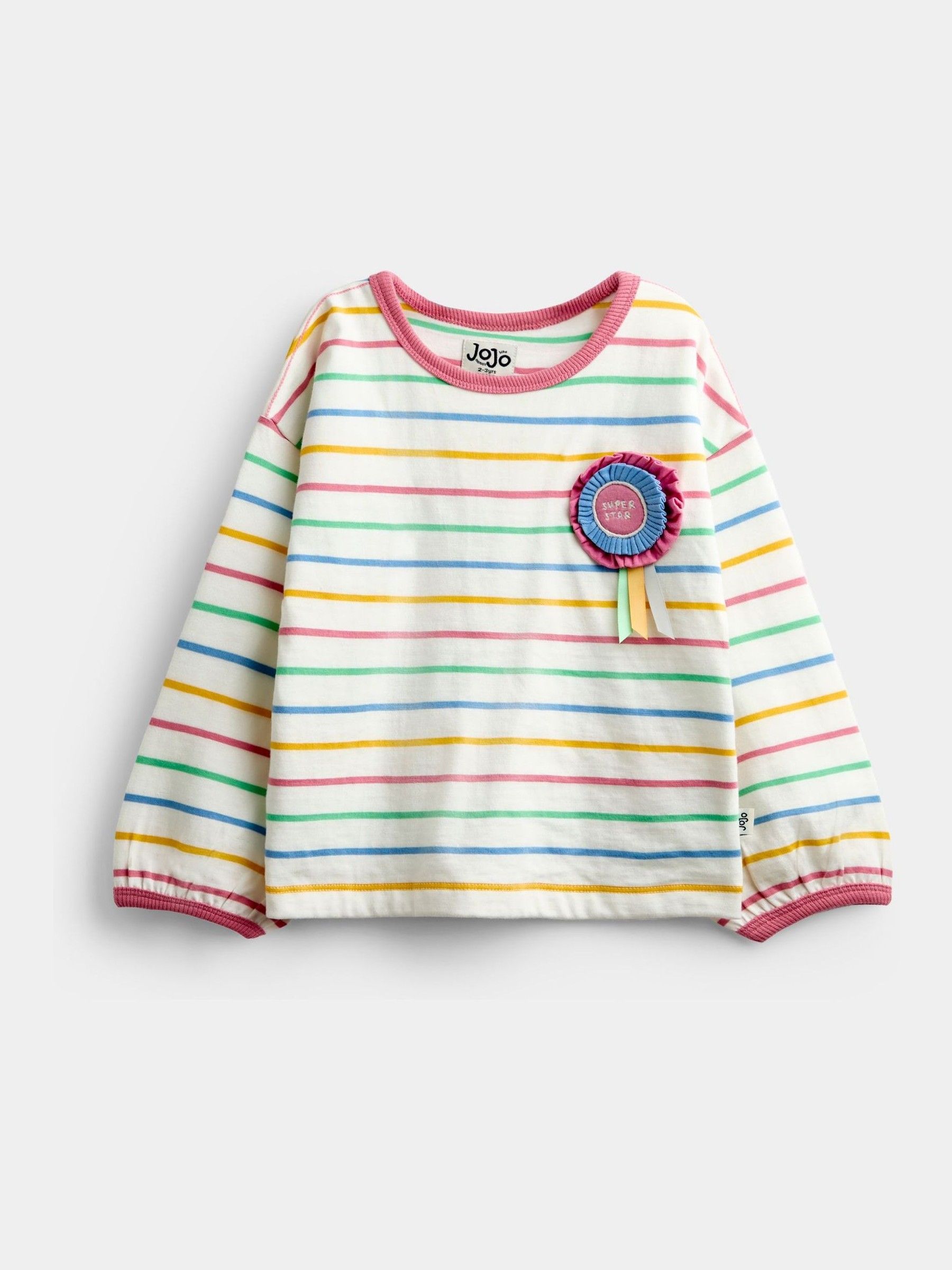 Multicolour Stripe Rosette Appliqué Long Sleeve Top - Image 1 of 4