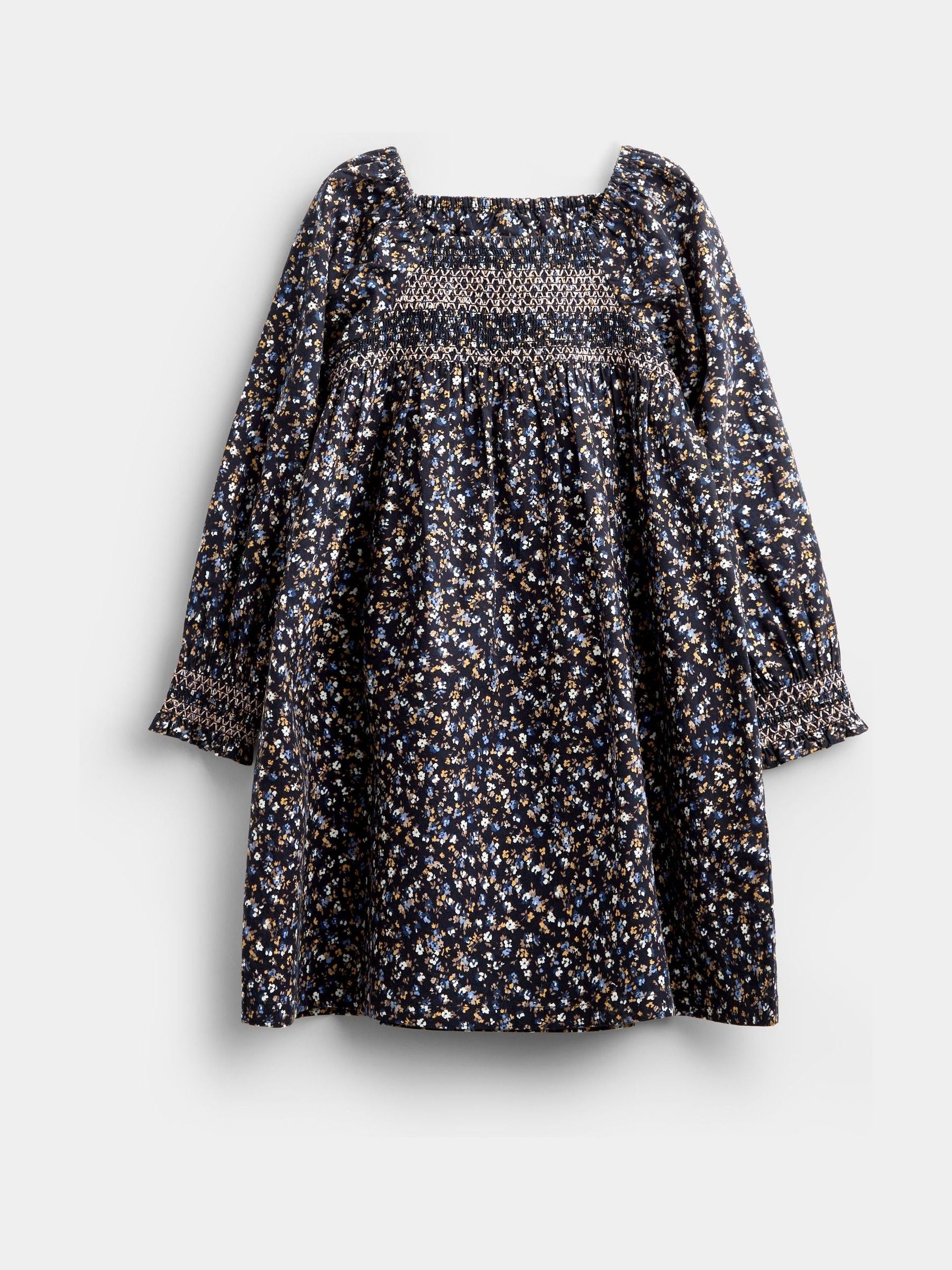 Dark Blue Floral Mini Me Smocked Dress - Image 2 of 4 Dark Blue Floral Mini Me Smocked Dress - Image 2 of 4