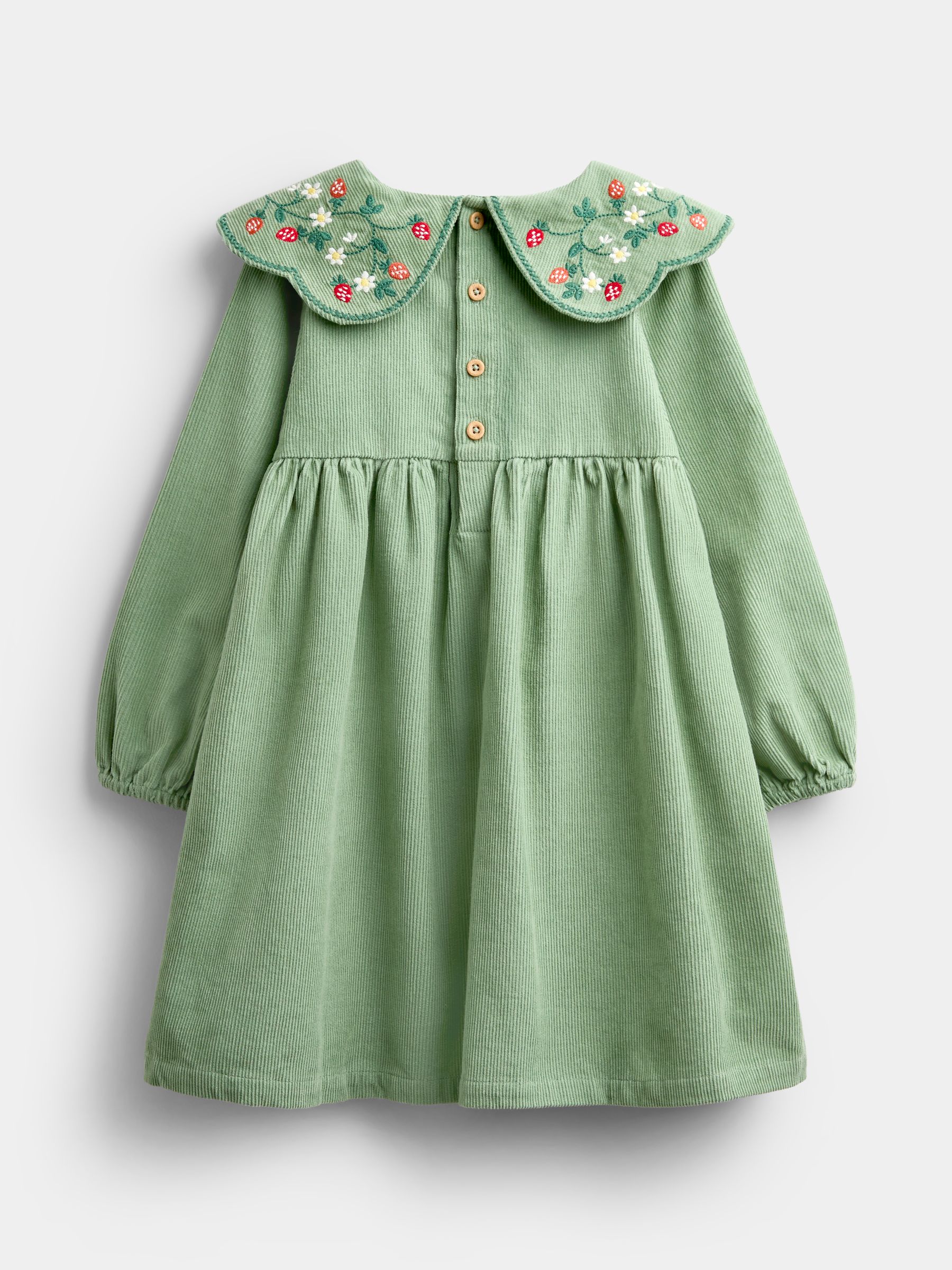 Sage Green Strawberry Embroidered Collar Cord Dress - Image 2 of 4 Sage Green Strawberry Embroidered Collar Cord Dress - Image 2 of 4