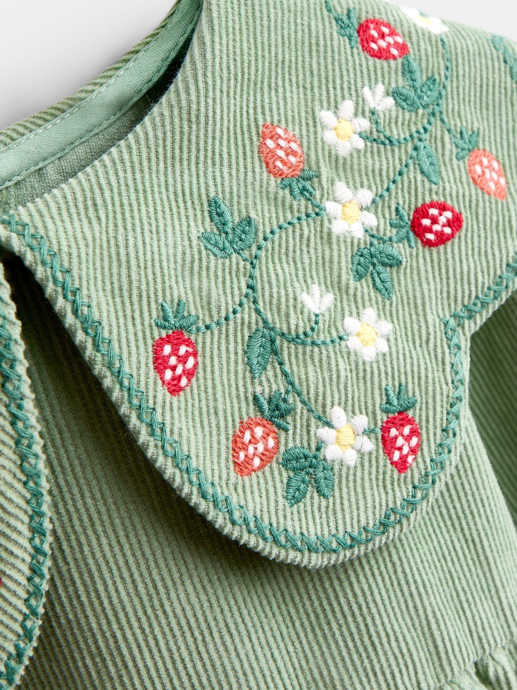 Sage Green Strawberry Embroidered Collar Cord Dress - Image 3 of 4