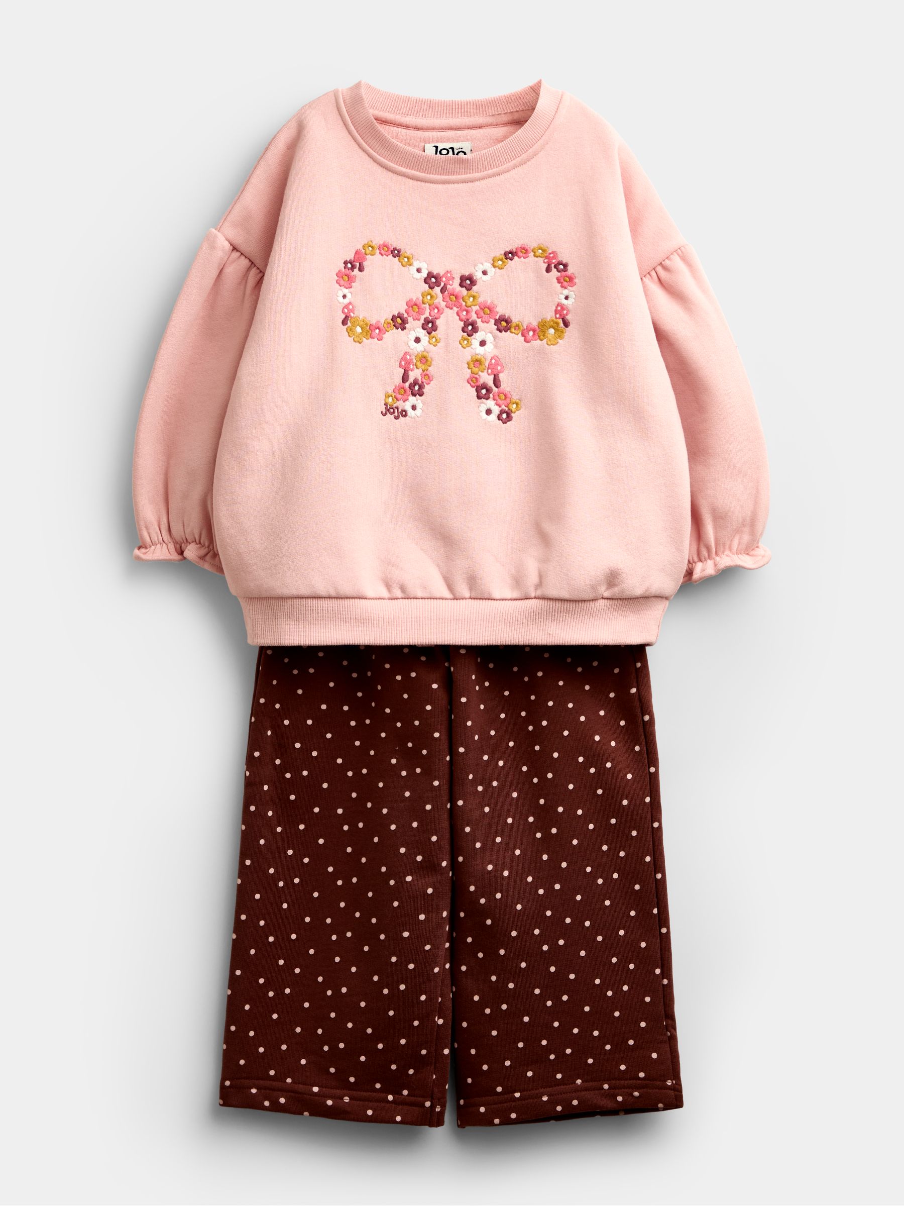 Pink Floral Bow Embroidered Sweatshirt & Trouser Set - Image 2 of 8 Pink Floral Bow Embroidered Sweatshirt & Trouser Set - Image 2 of 8