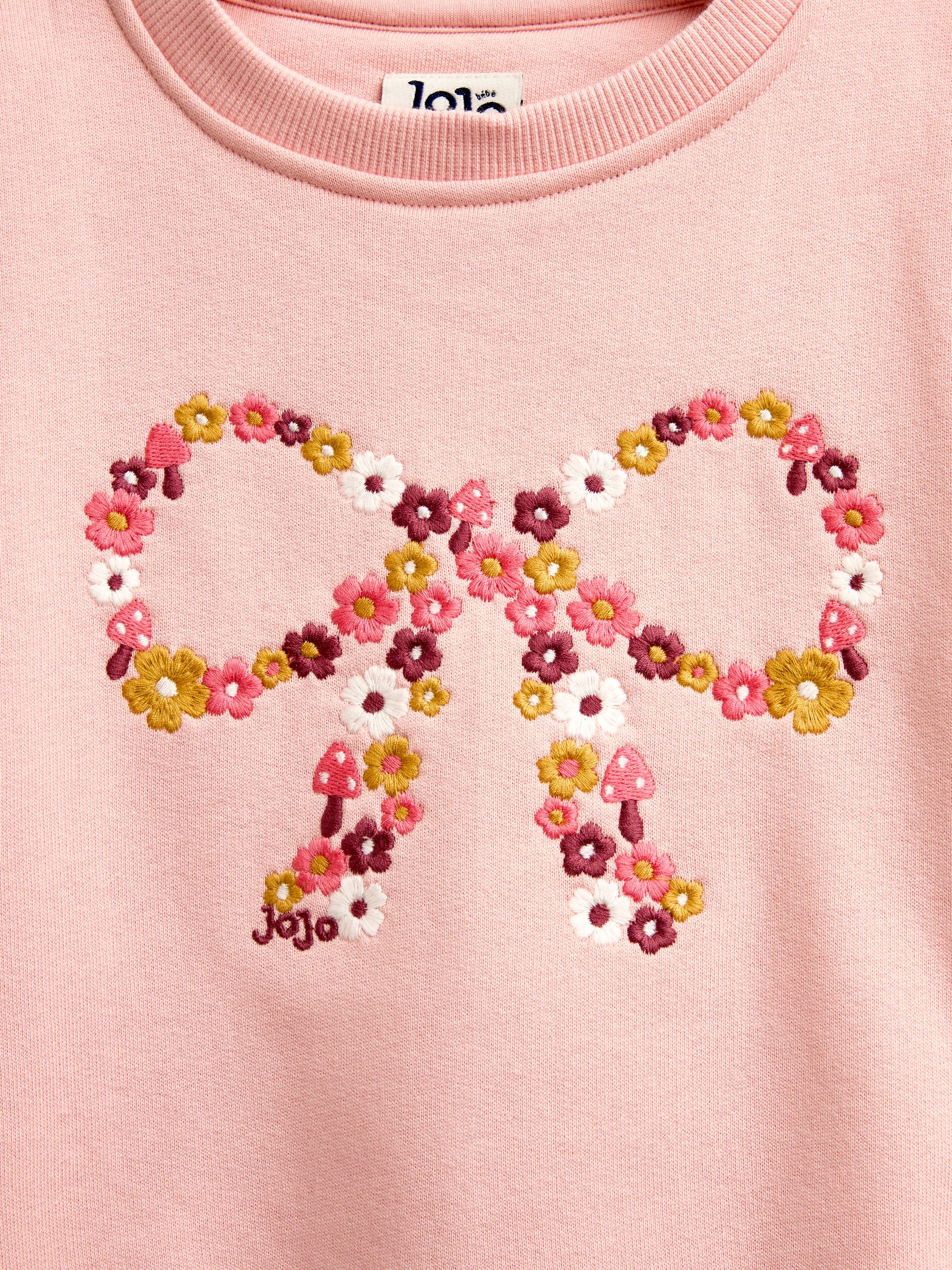 Pink Floral Bow Embroidered Sweatshirt & Trouser Set - Image 7 of 8